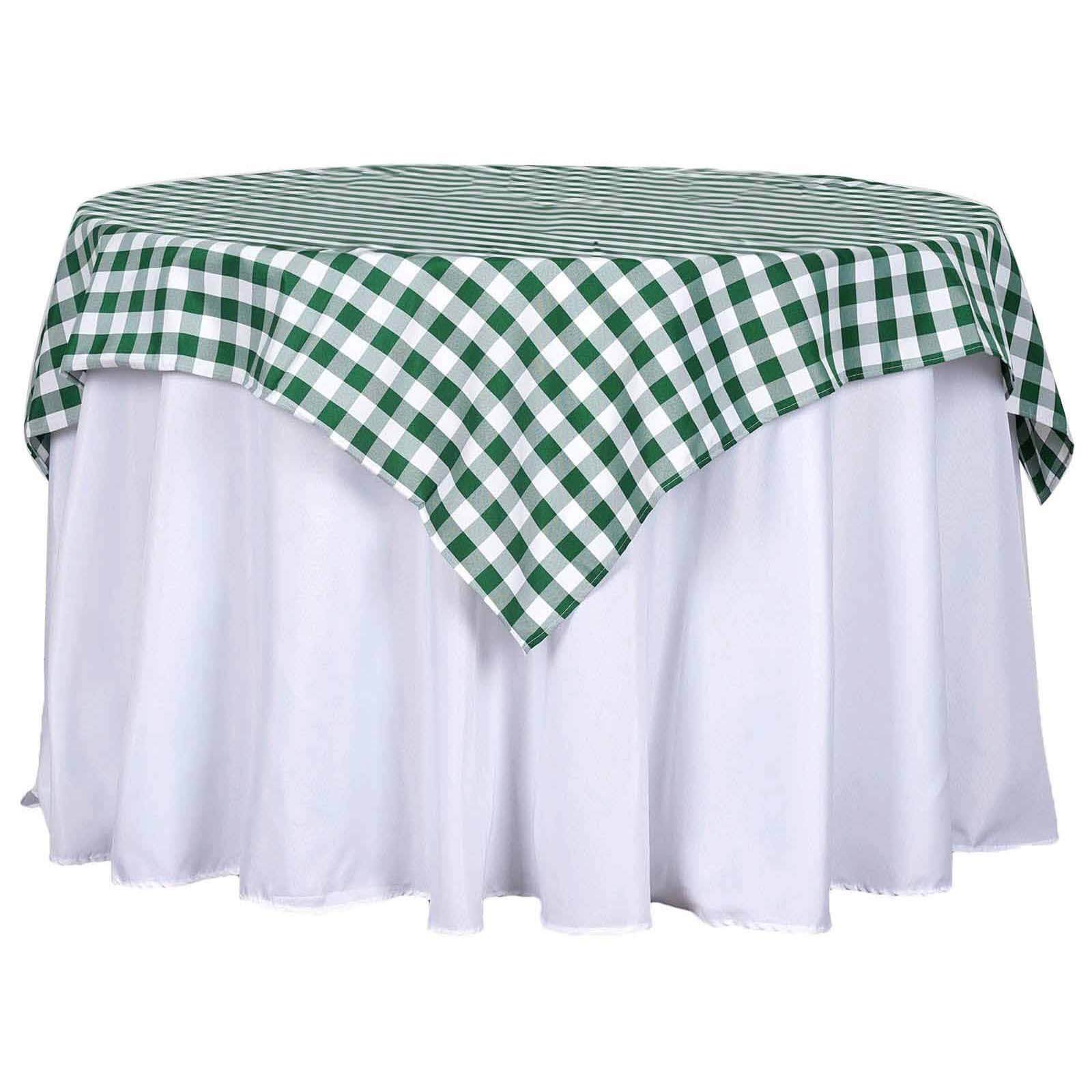 Polyester 54x54 Table Overlay Square Tablecloth White/Green - Checkered Buffalo Plaid Design for Casual Table Settings