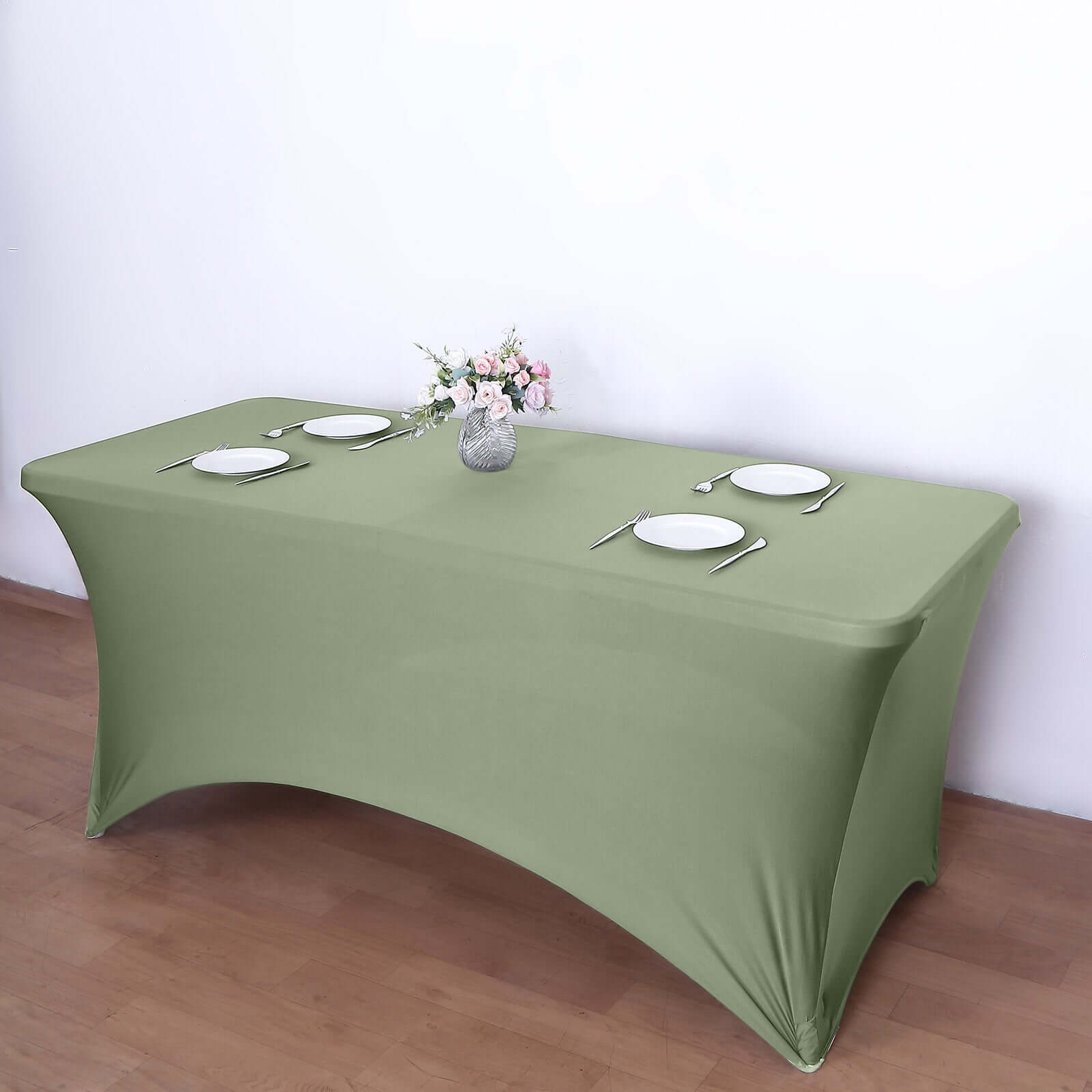 Stretch Spandex 6ft Rectangle Tablecloth Dusty Sage Green - Durable Form-Fitting Table Cover