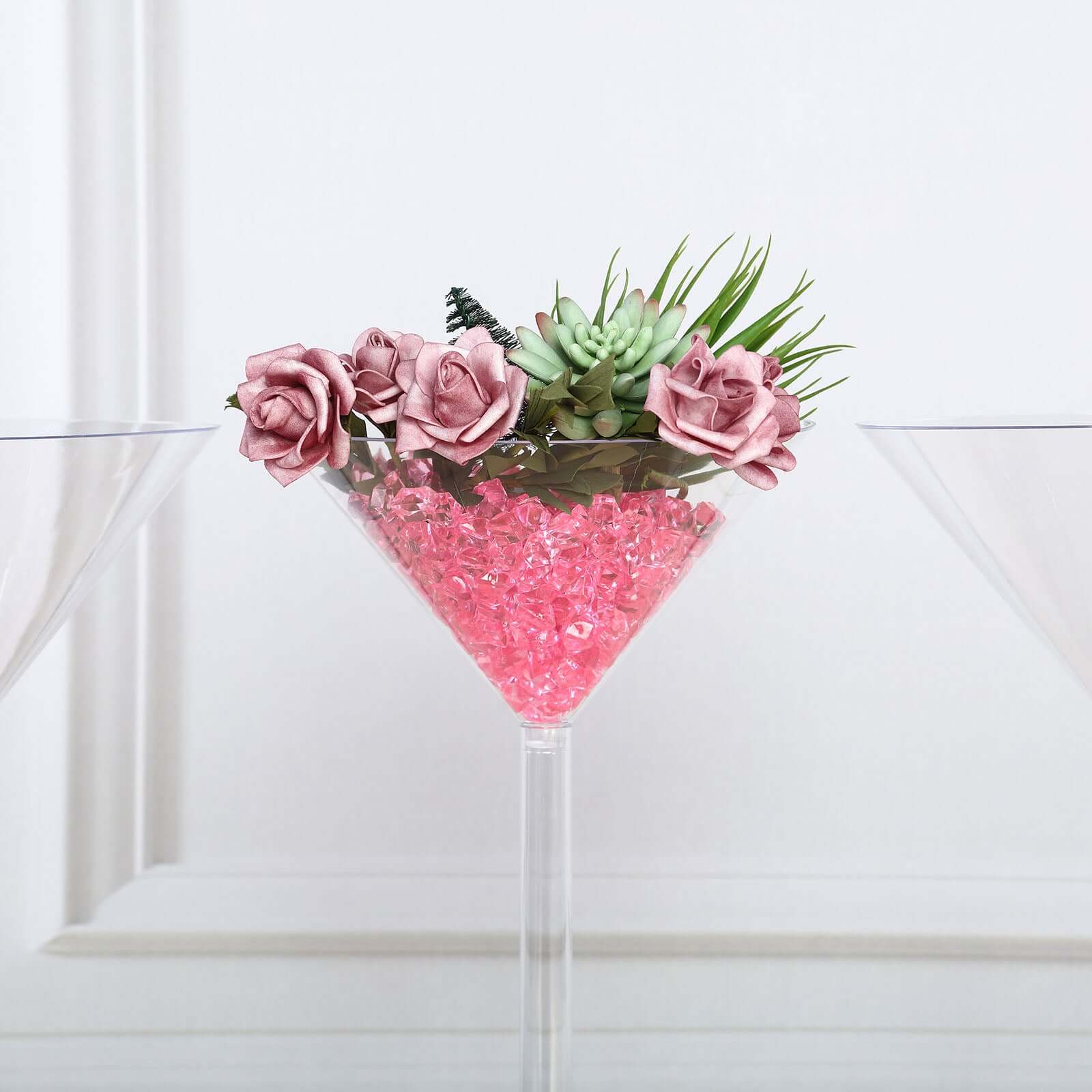 4-Pack Plastic Flower Vases Martini Glass Design Clear - Fillable Long Stem Event Centerpieces 18