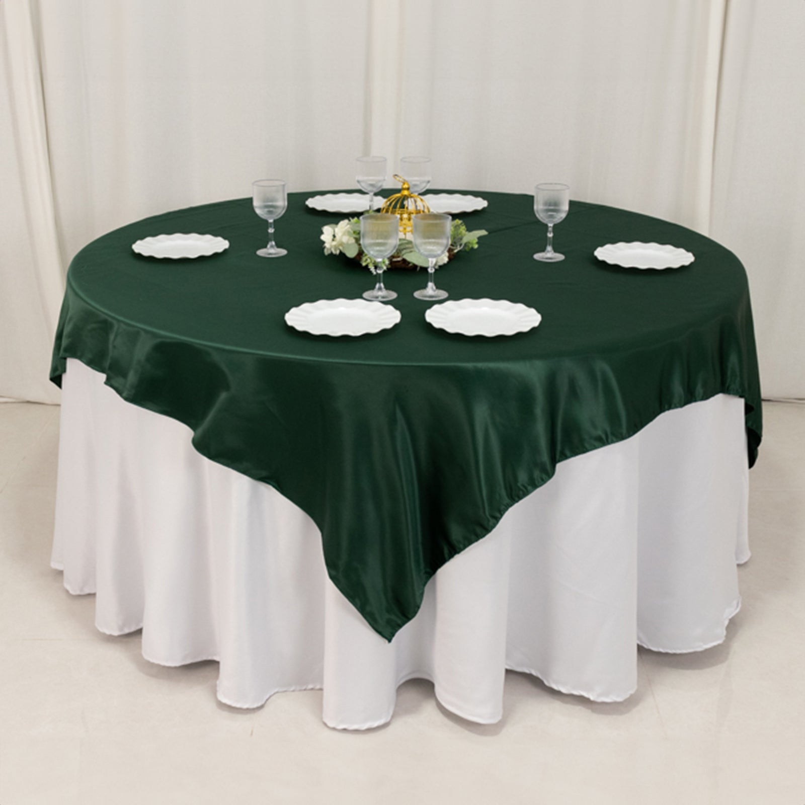 Lamour Satin 72x72 Table Overlay Square Tablecloth Hunter Emerald Green - Smooth Finish Table Topper