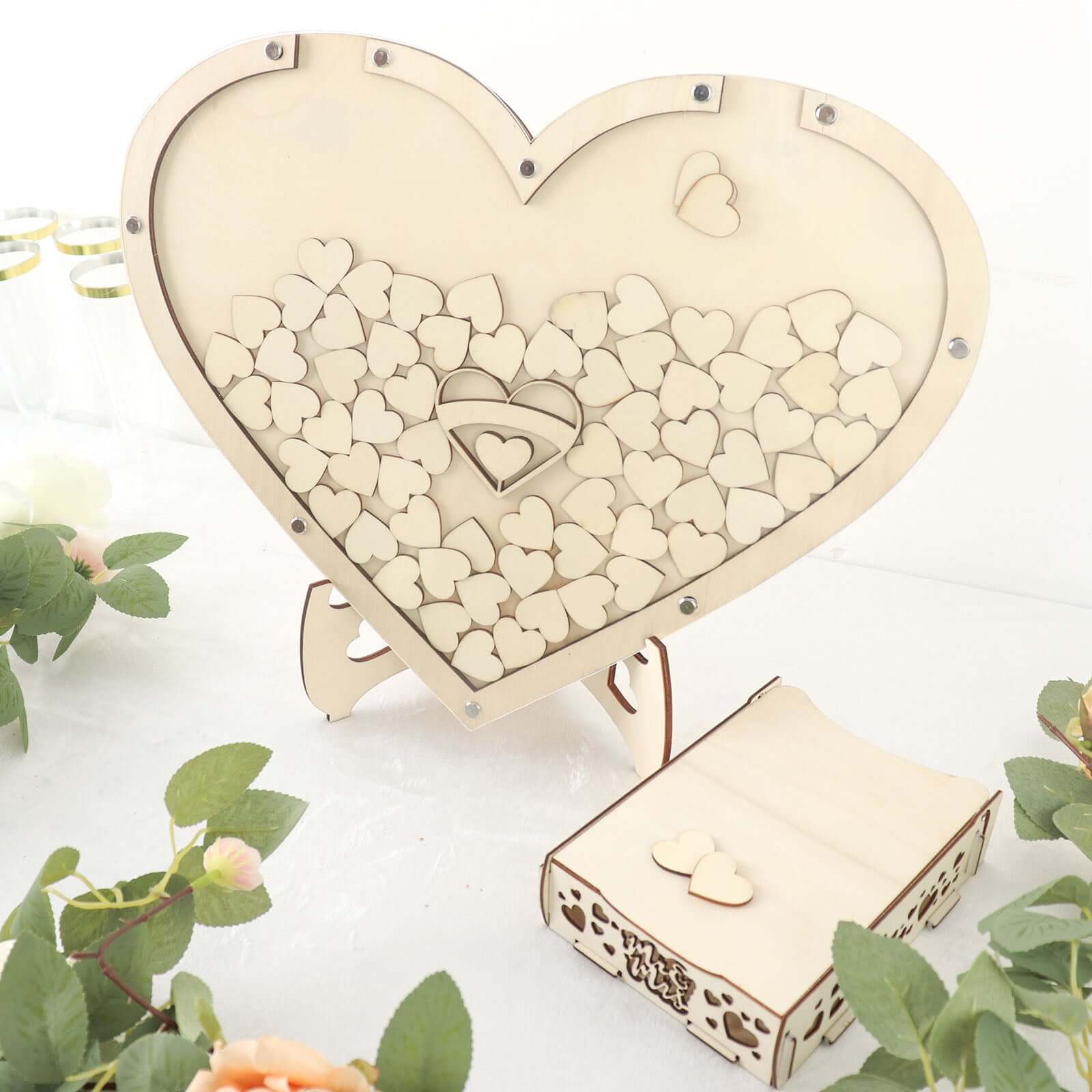 13 Wooden Heart Drop Top Frame Wedding Guest Book Alternative, Rustic Sign Display Stand