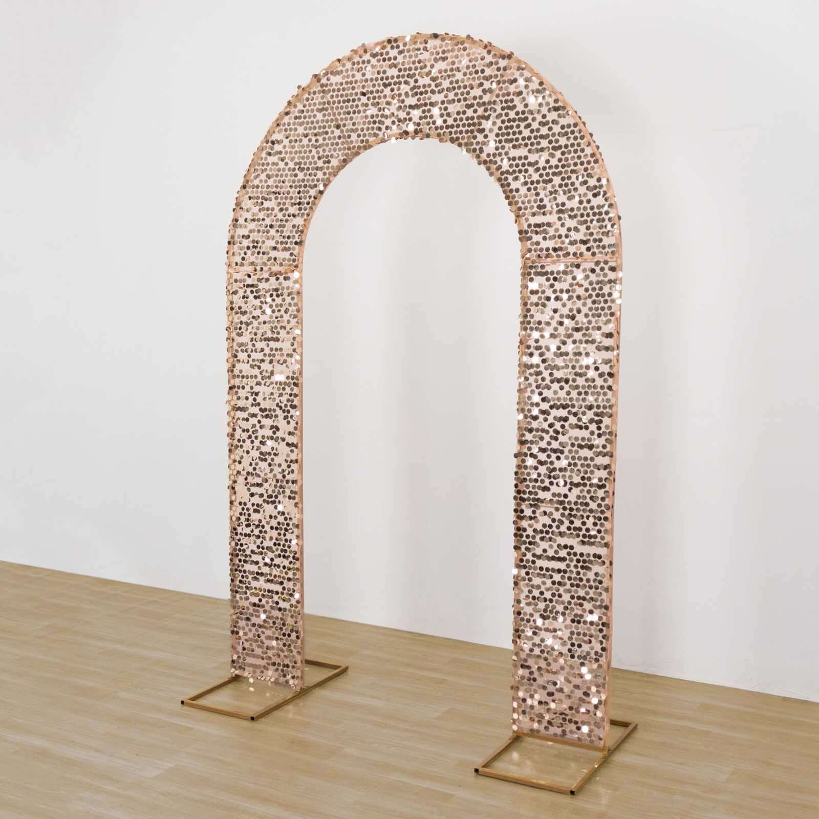 8ft Rose Gold Big Payette Sequin Open Arch Wedding Arch Cover, Sparkly U-Shaped Fitted Backdrop Slipcover