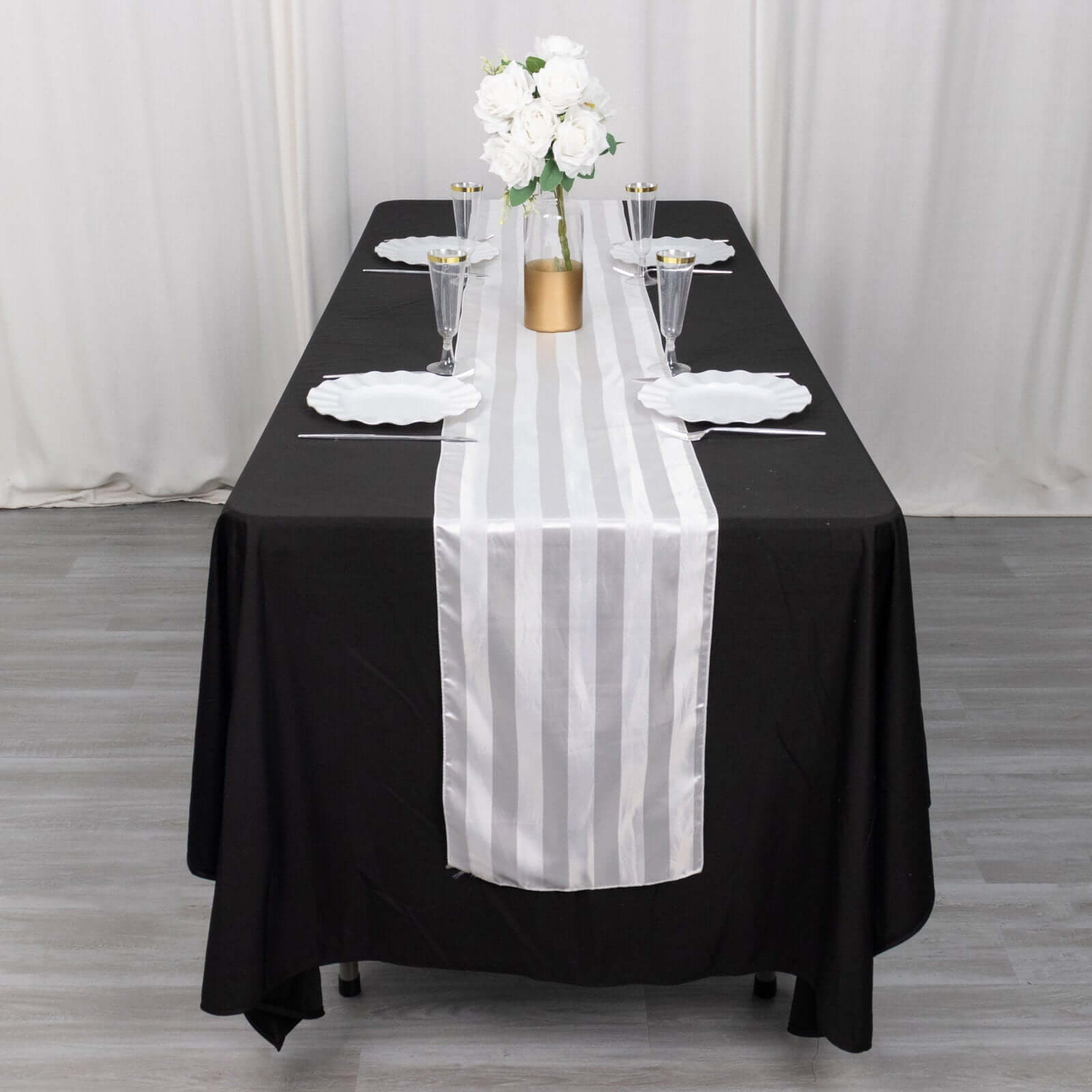 Satin 12x108 Table Runner White - Stripe Classic Wedding & Event Table Decor