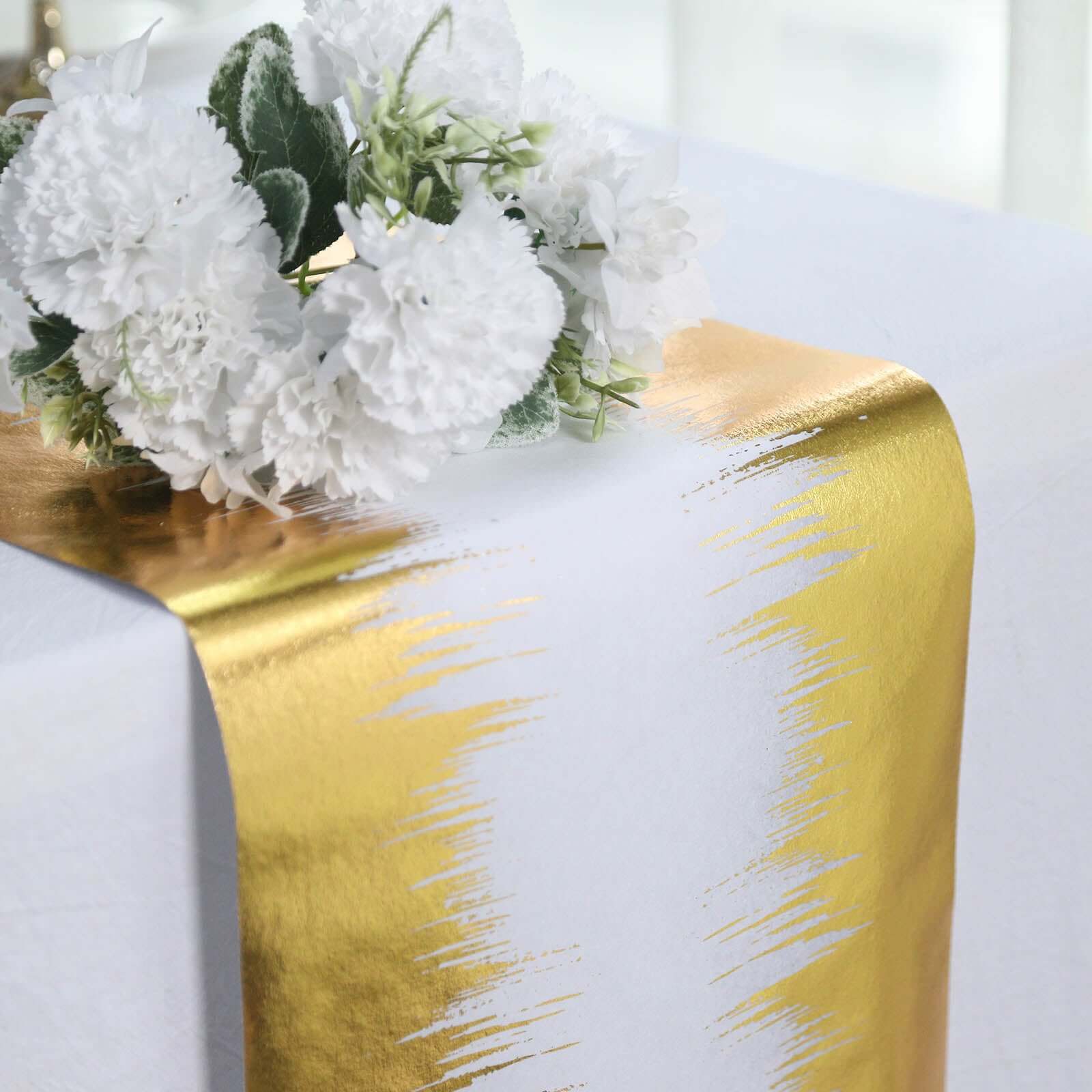 Disposable Table Runner Roll 108 Metallic Gold Foil Icicle Pattern - Stylish Non-Woven Table Decor for Special Occasions