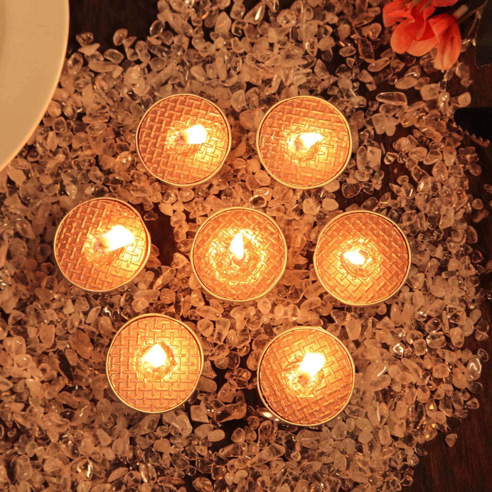 9-Pack Tealight Candles Metallic Rose Gold Textured Design - Unscented Dripless Wax for Events