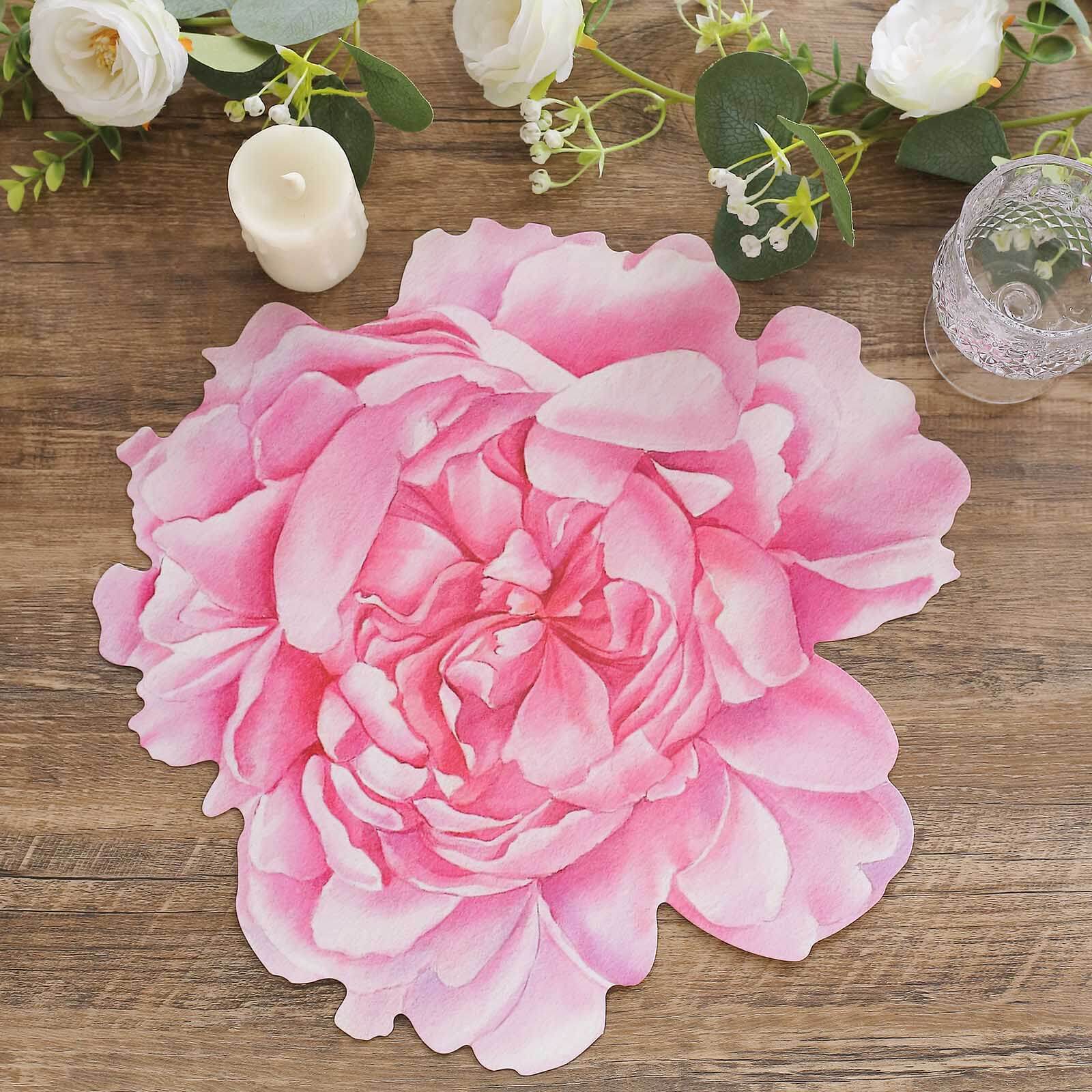 10-Pack Disposable Table Placemats with Pink Peony Flower Print - 400GSM Floral Cardboard Placemats for Dinner Parties & Gatherings 14