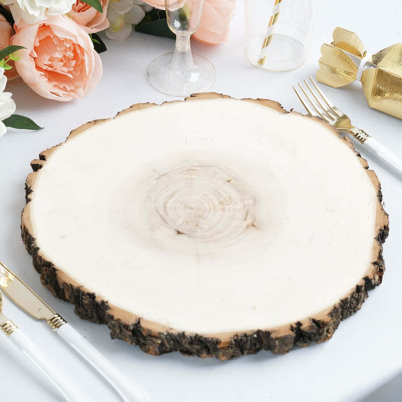 12 Dia Natural Wood Charger Plates With Bark Edge Wood Slice Chargers Rustic Wedding Table Settings