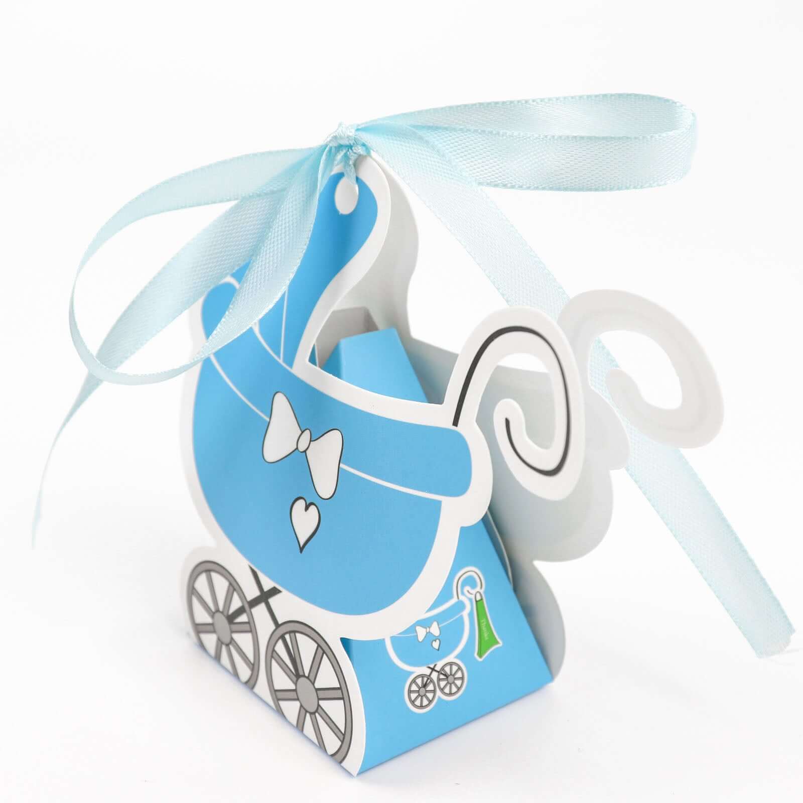 25 Pack Light Blue Baby Paper Stroller Party Favor Gift Boxes, Cardstock Carriage Candy Boxes with Ribbon Ties - 4.5x2x4