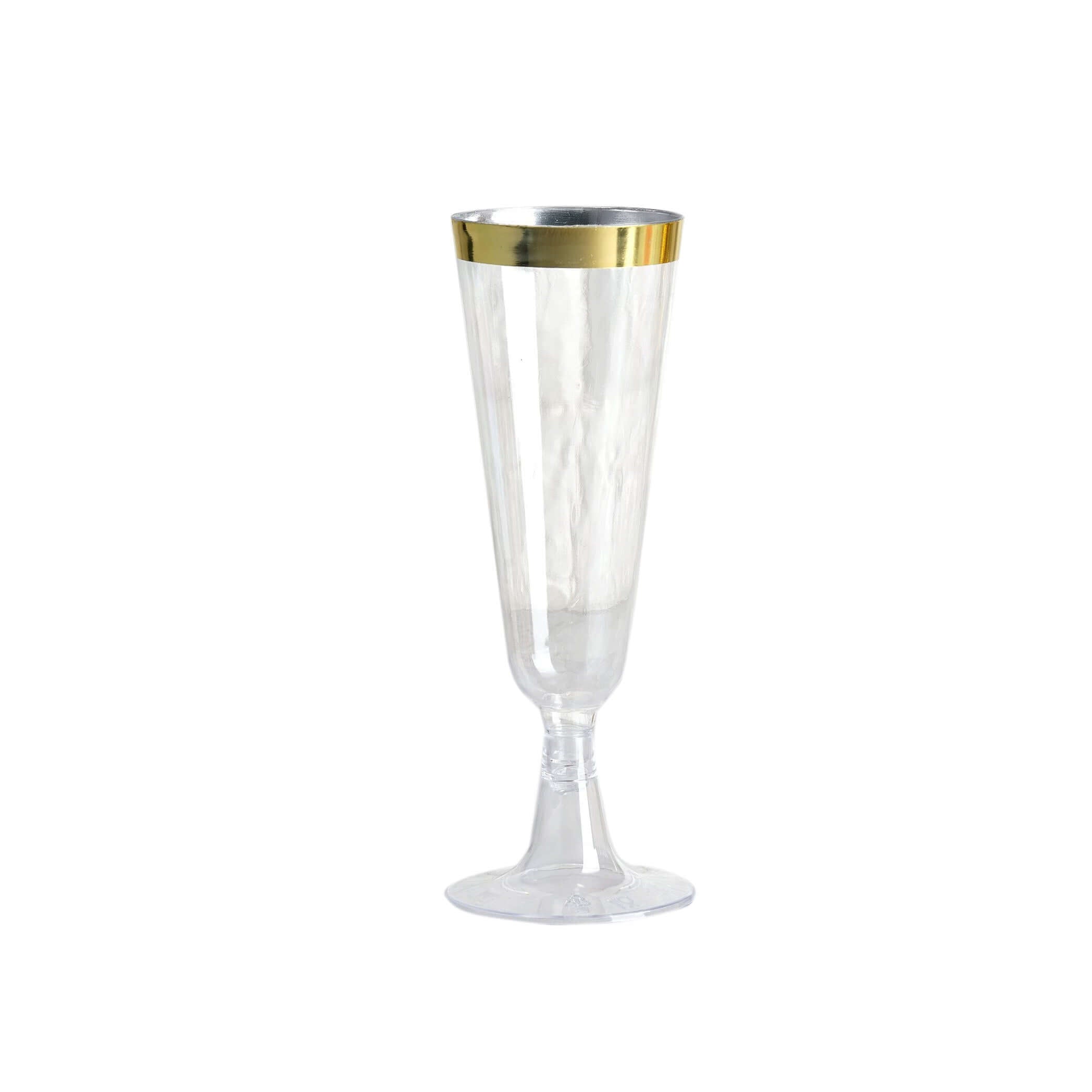 12-Pack Plastic Champagne Flutes Clear with Gold Rim - Stylish Disposable Cocktail Glasses for Parties 5oz 6