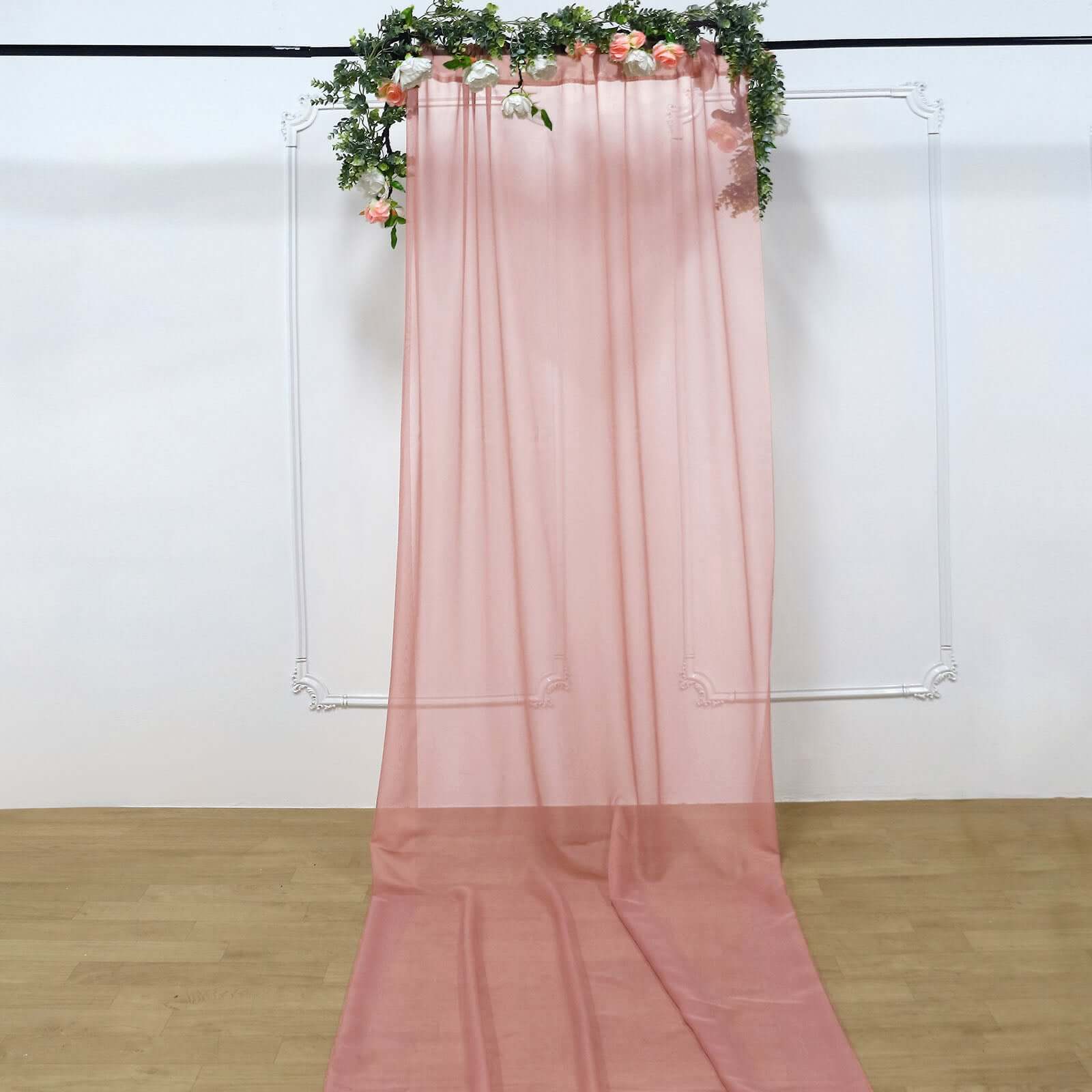 5ftx14ft Premium Dusty Rose Chiffon Curtain Panel, Durable Flame Resistant Backdrop Ceiling Drapery With Rod Pocket