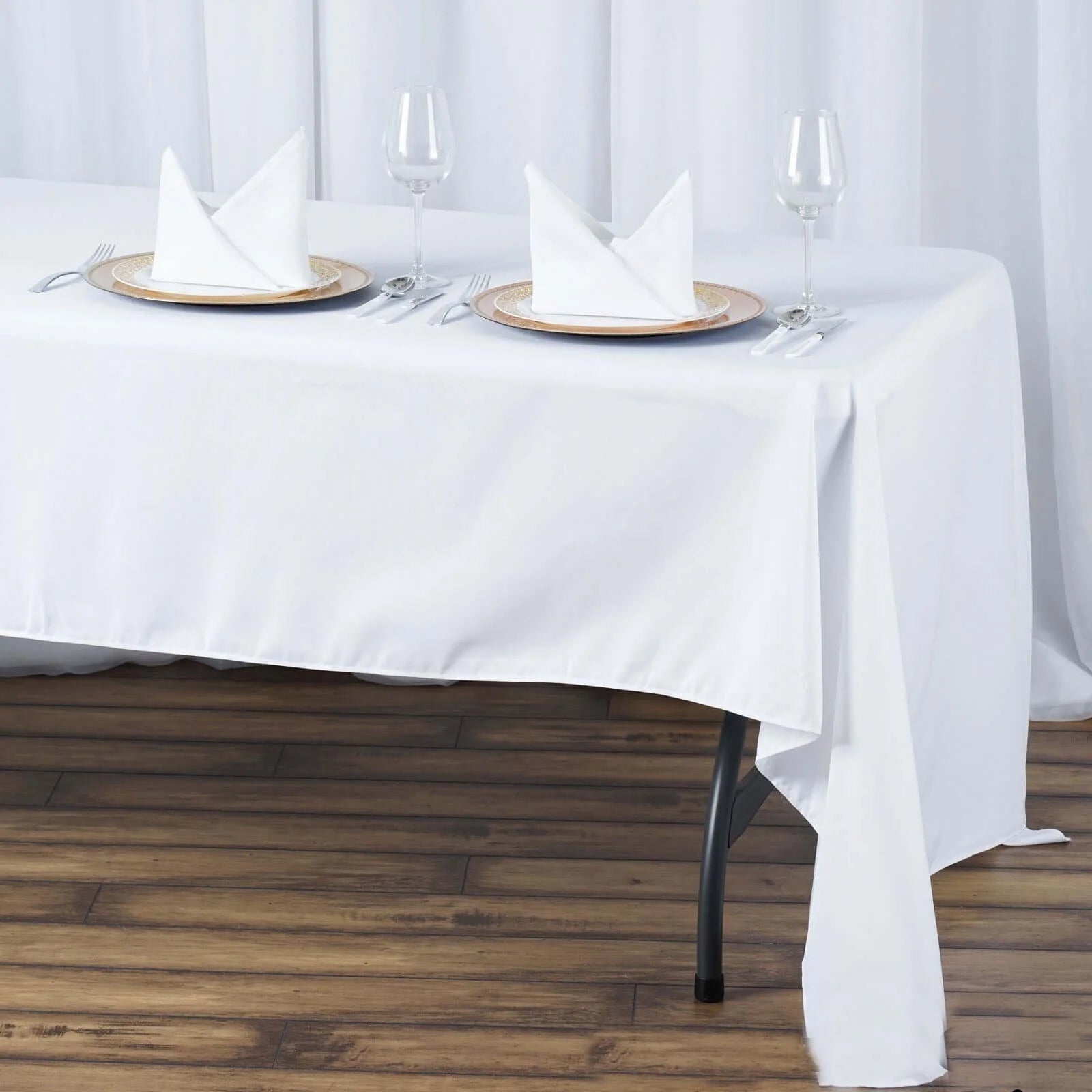 Fire Retardant Premium Polyester 60x126 Rectangular Tablecloth White - Stylish High-Performance Table Cover for Large Gatherings