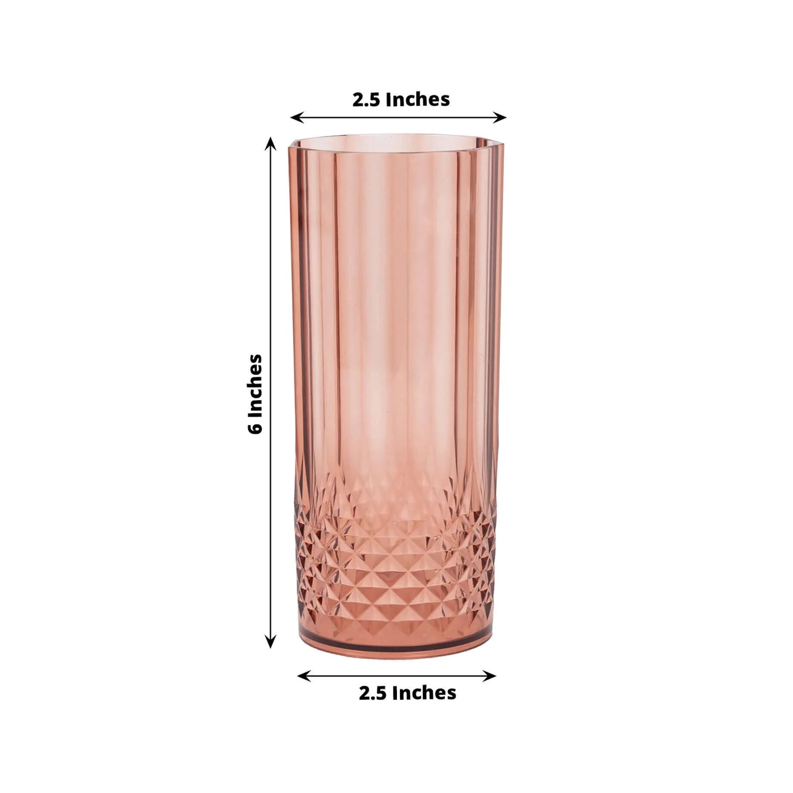 6-Pack Plastic Cocktail Tumblers Dusty Rose Transparent Crystal Cut Style - Shatterproof Highball Glasses 14oz