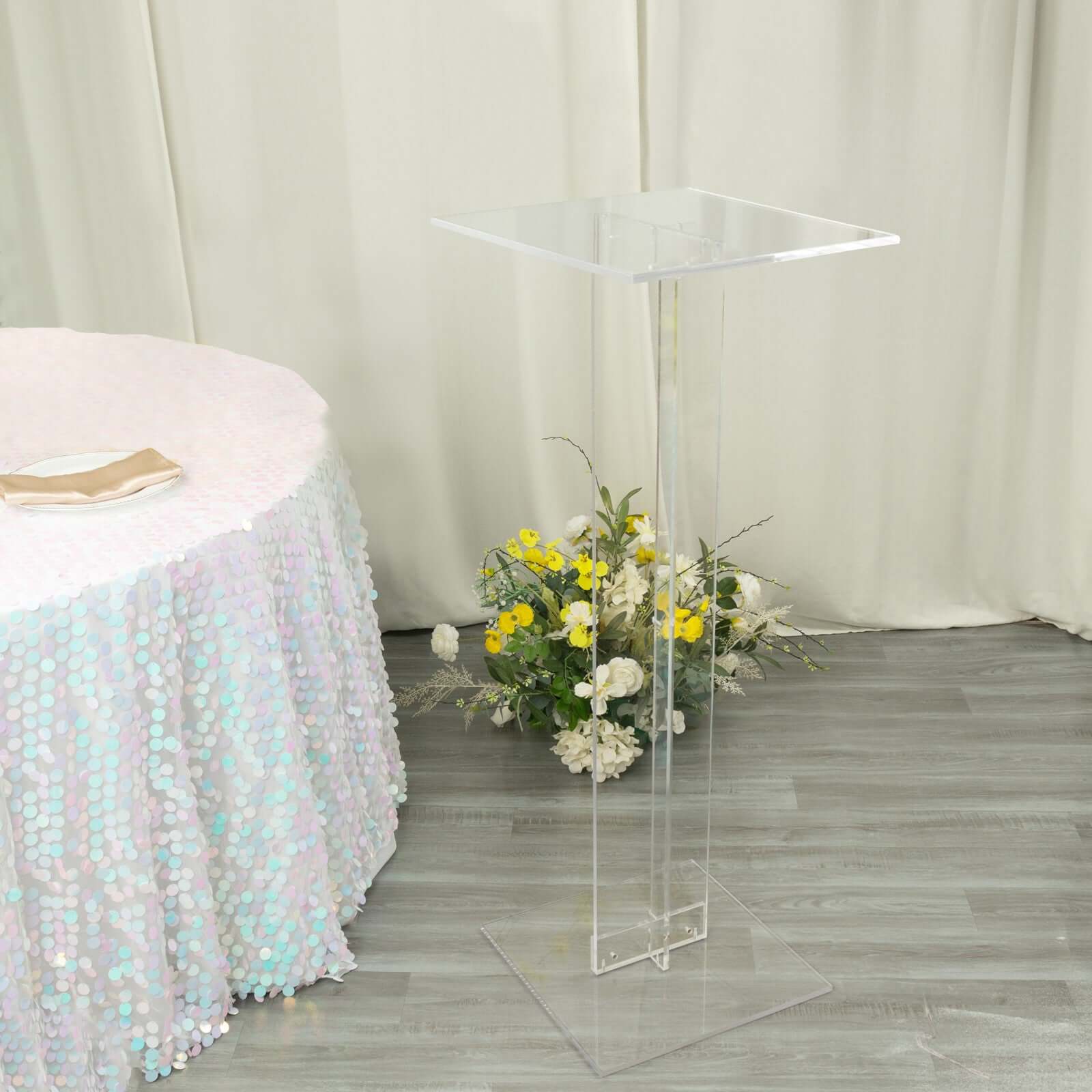 Acrylic Wedding Aisle Display Stand Flower Pedestal with Square Bases Clear - Durable 10mm Thick Centerpiece for Events 46