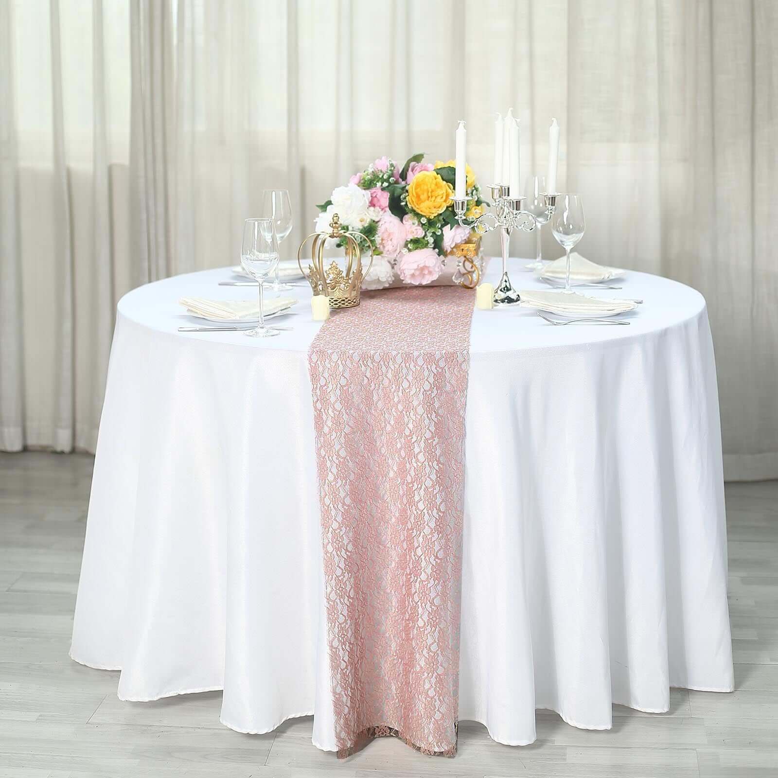 Floral Lace 12x108 Table Runner Dusty Rose - Stylish Vintage Table Decor