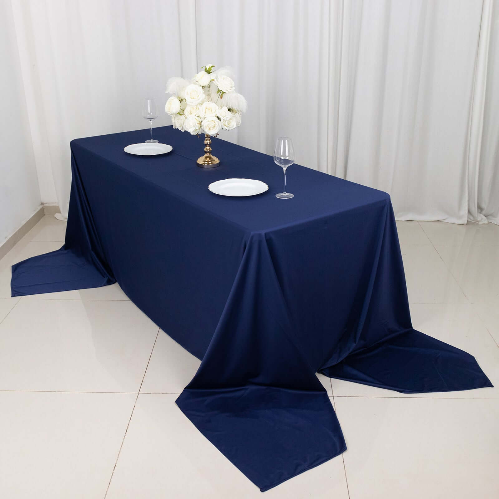 Premium Scuba Rectangular 90x156 Tablecloth Navy Blue - Wrinkle Free, Stain Resistant & Seamless Table Cover