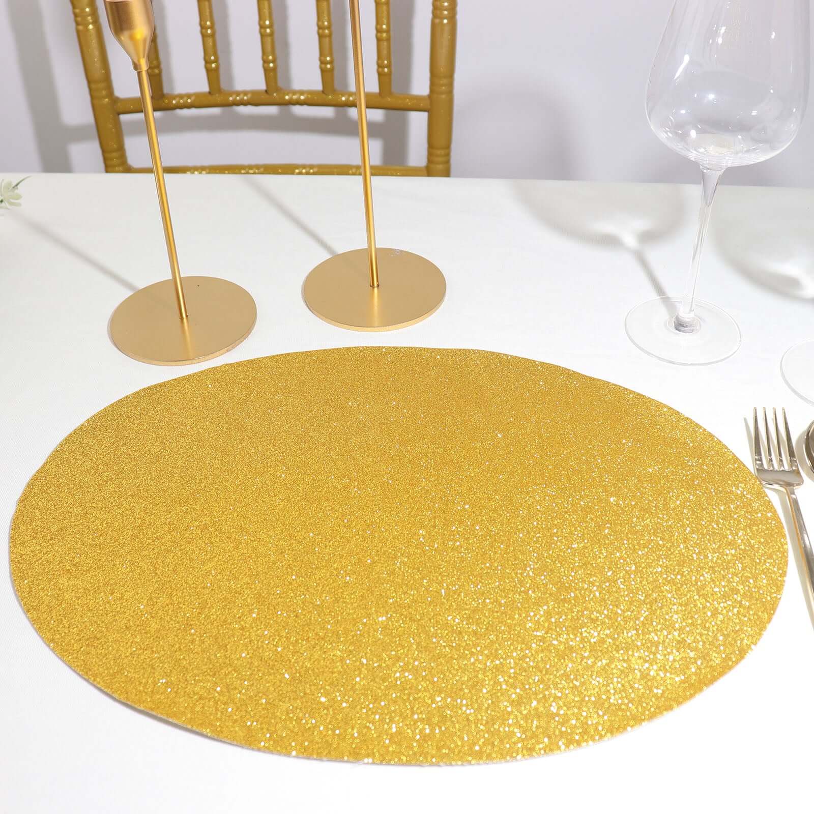 6-Pack Placemats Glitter Design Gold Sparkle Oval - Non-Slip Decorative Table Mats for Dining 12x18