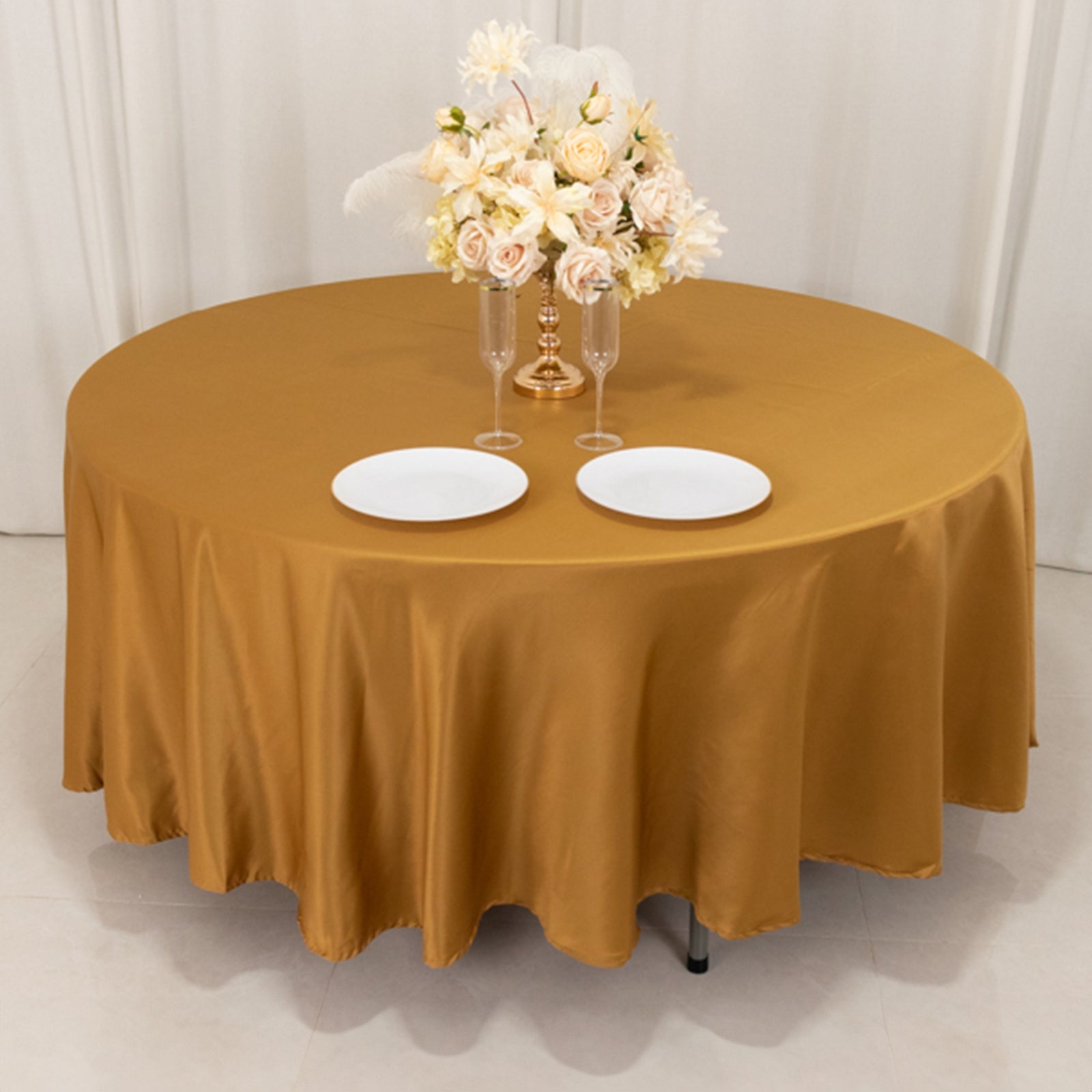 Lamour Satin 108 Round Tablecloth Gold - Durable & Silk-Like Table Cover for Classy Weddings & Events