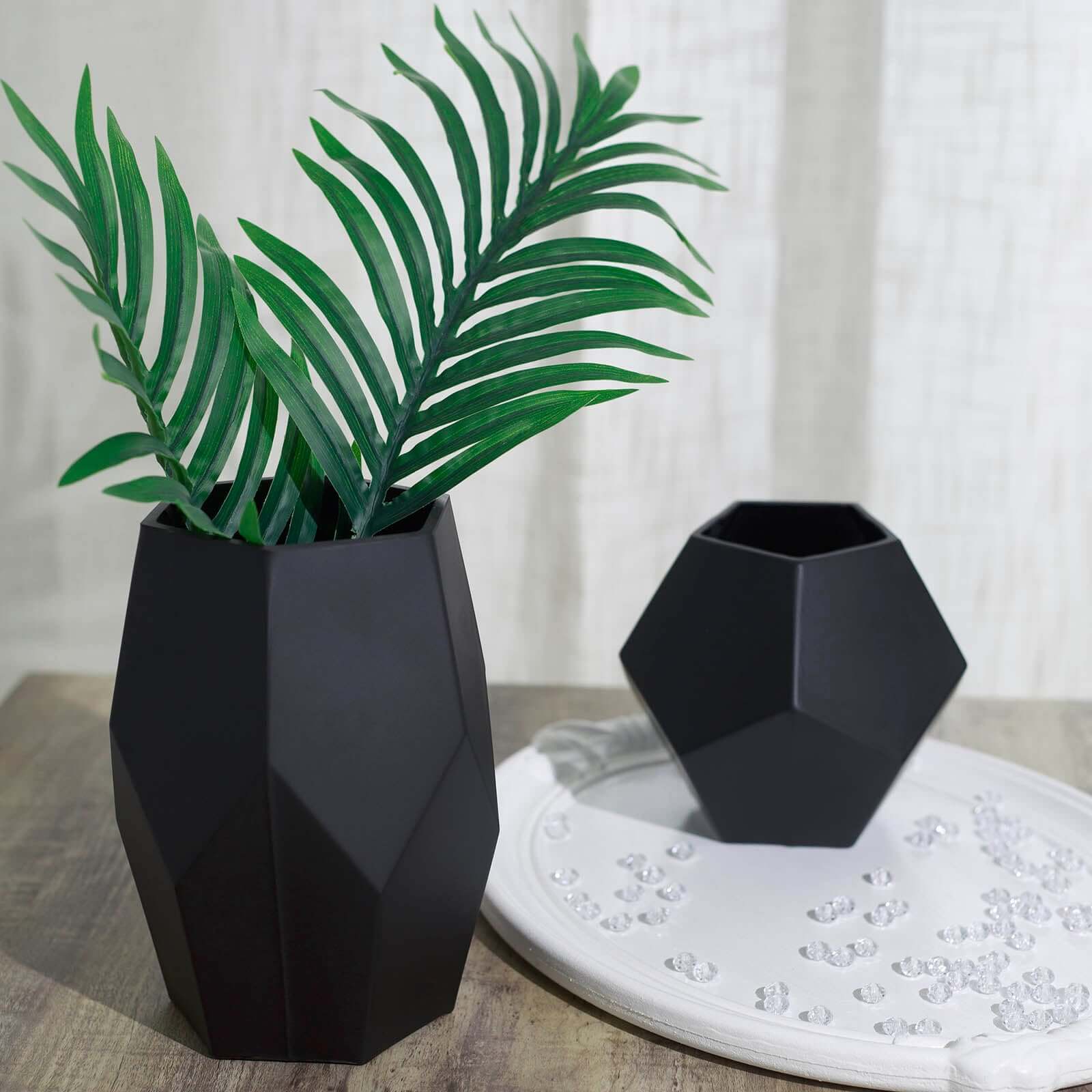 Set of 2 Glass Flower Vases Geometric Design Matte Black - Stylish Modern Candle Holder Centerpieces 5, 8