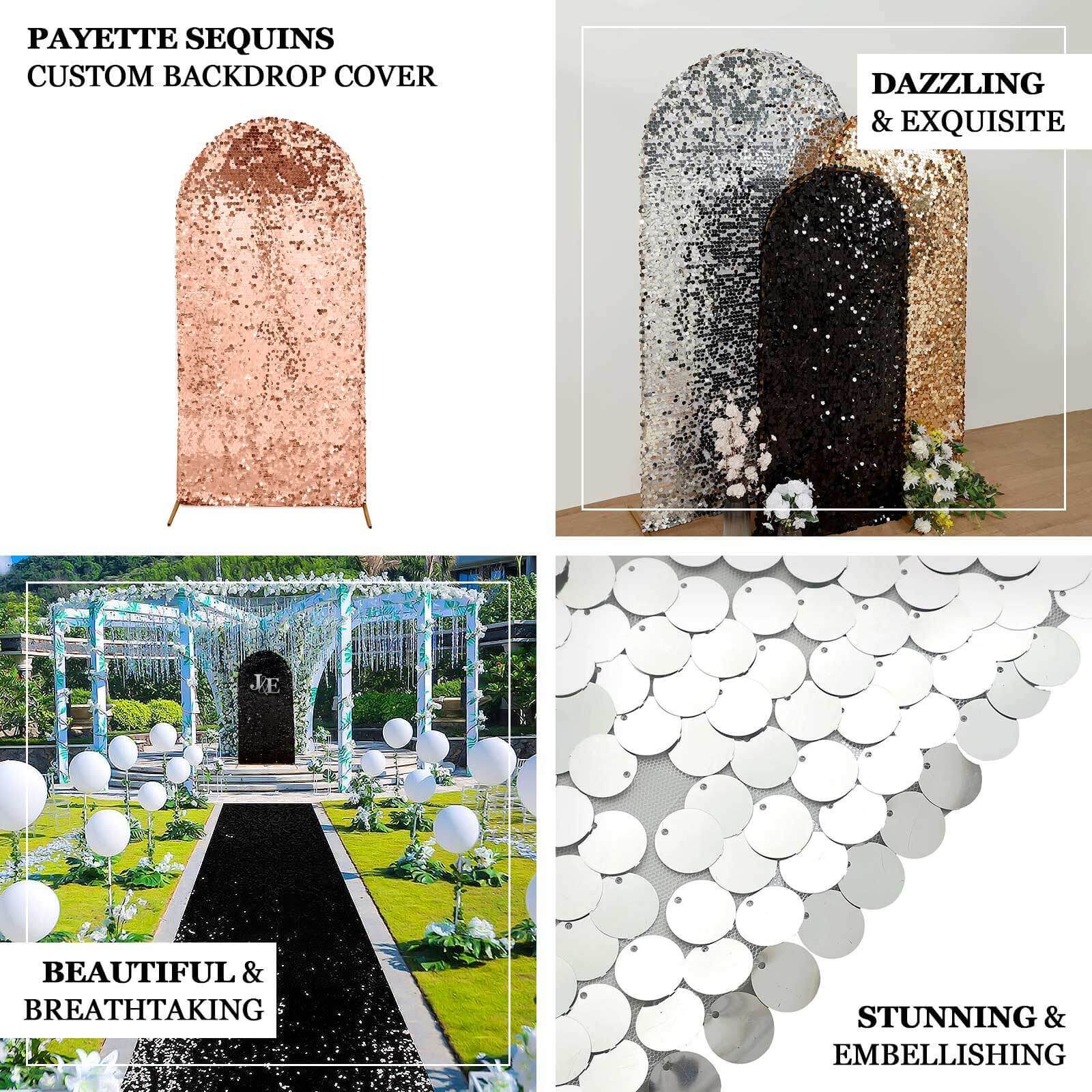 6ft Sparkly Black Double Sided Big Payette Sequin Chiara Backdrop Stand Cover For Fitted Round Top Wedding Arch