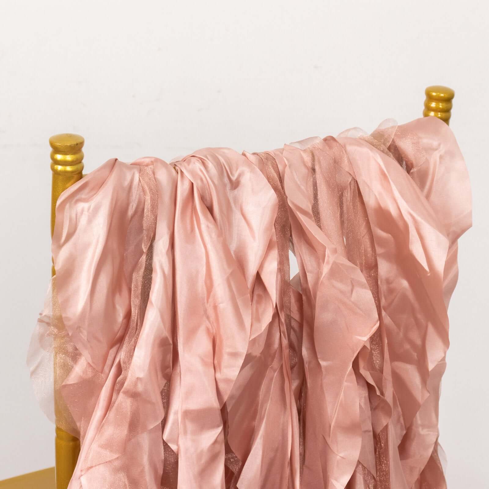 5 Pack Chiffon Satin Chair Sashes Mauve - Easy to Install Ruffled Curly Willow