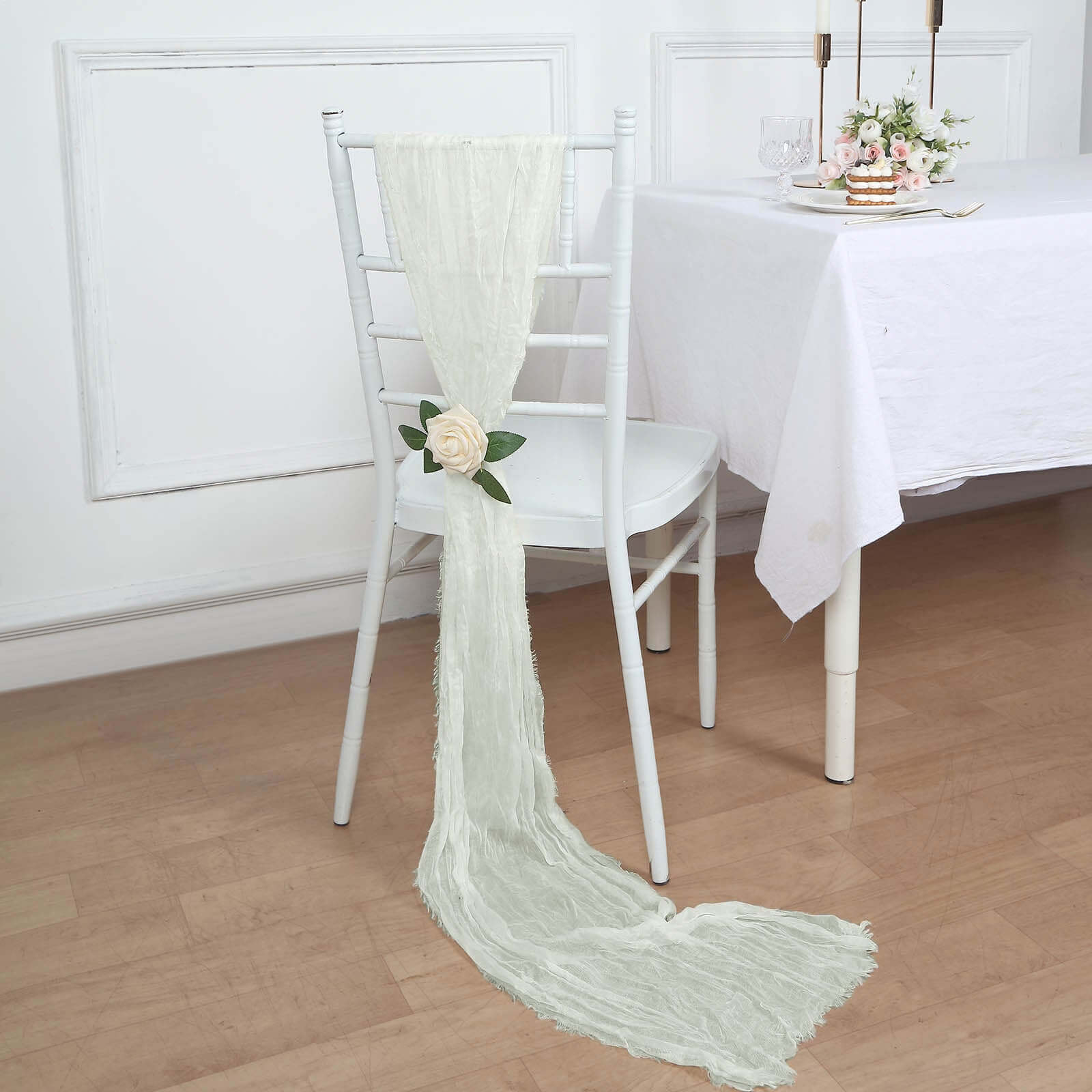 5 Pack Cheesecloth Gauze 16x88 Chair Sashes Ivory - Stylish Boho Decor for Weddings & Gatherings