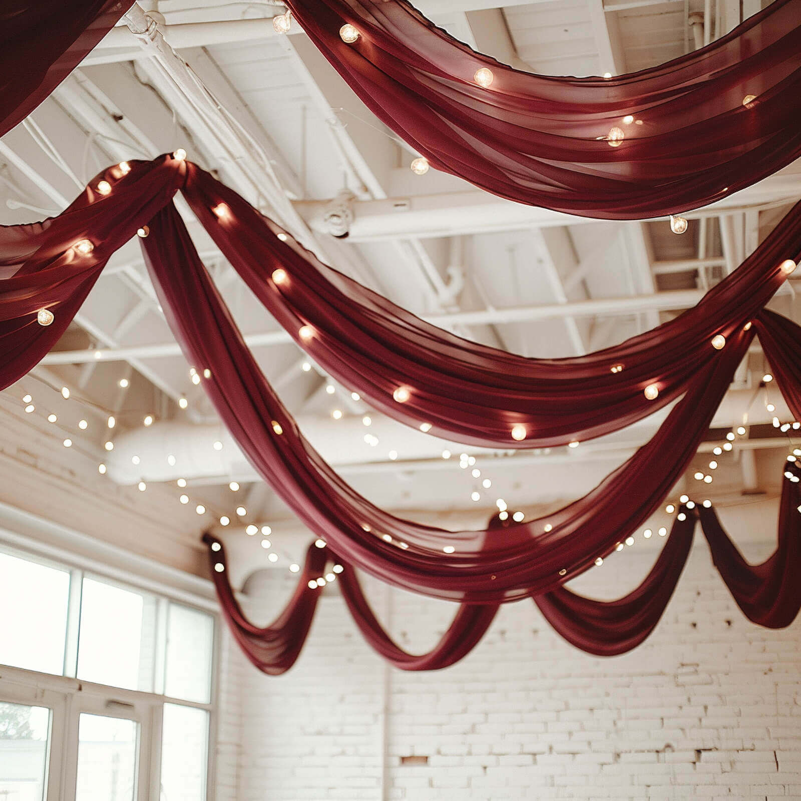 5ftx32ft Premium Burgundy Chiffon Curtain Panel, Durable Flame Resistant Backdrop Ceiling Drapery With Rod Pocket