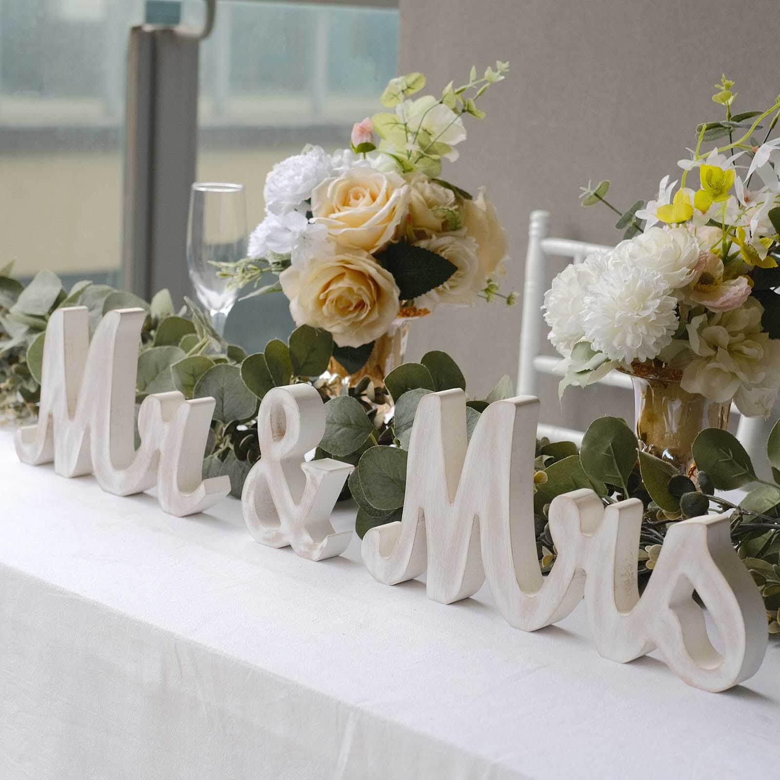 Wooden Mr & Mrs Freestanding Letters Whitewashed - Rustic Farmhouse Wedding Table Display Signs