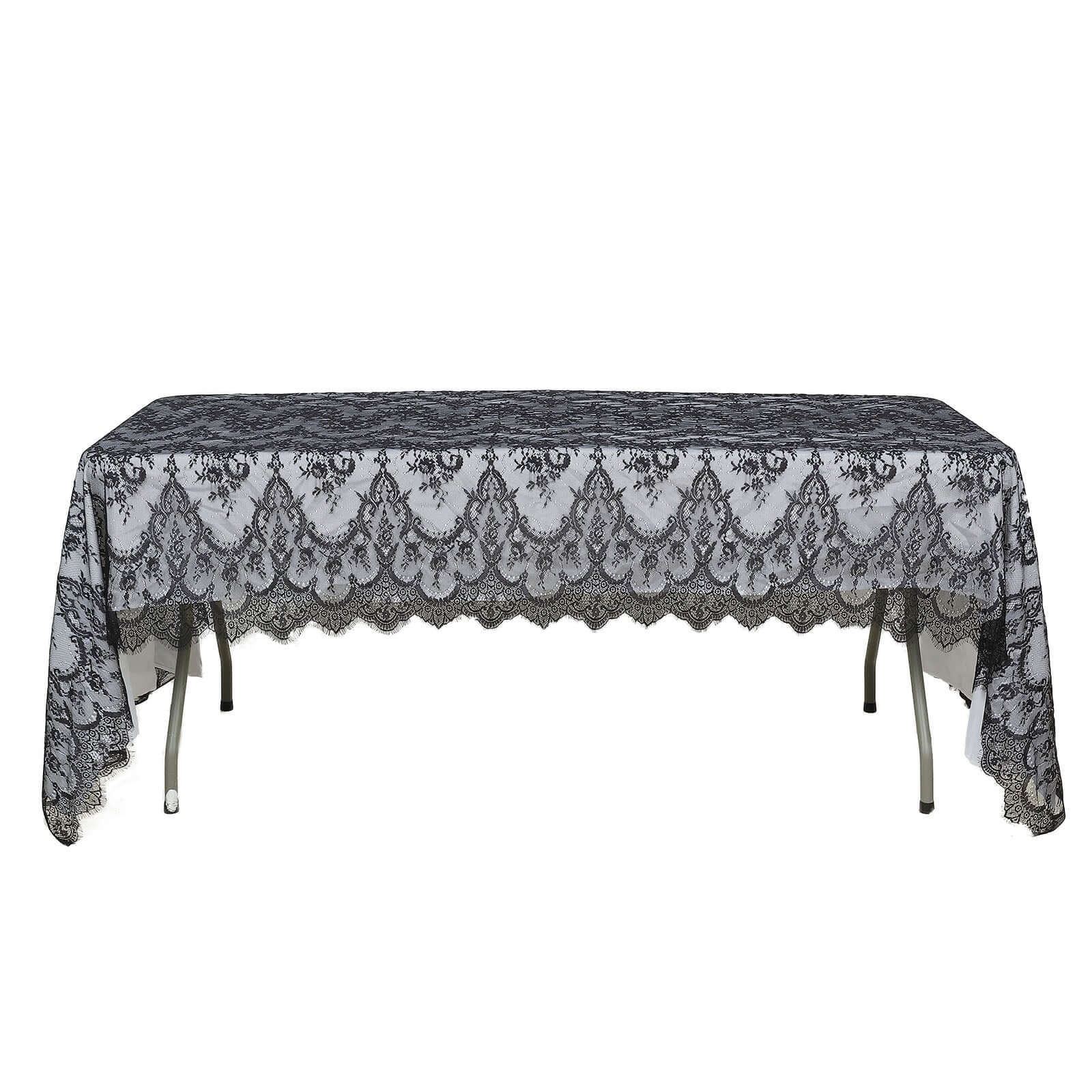 Lace 60x120 Rectangle Tablecloth Black - Vintage Lace Design with Scalloped Frill Edges