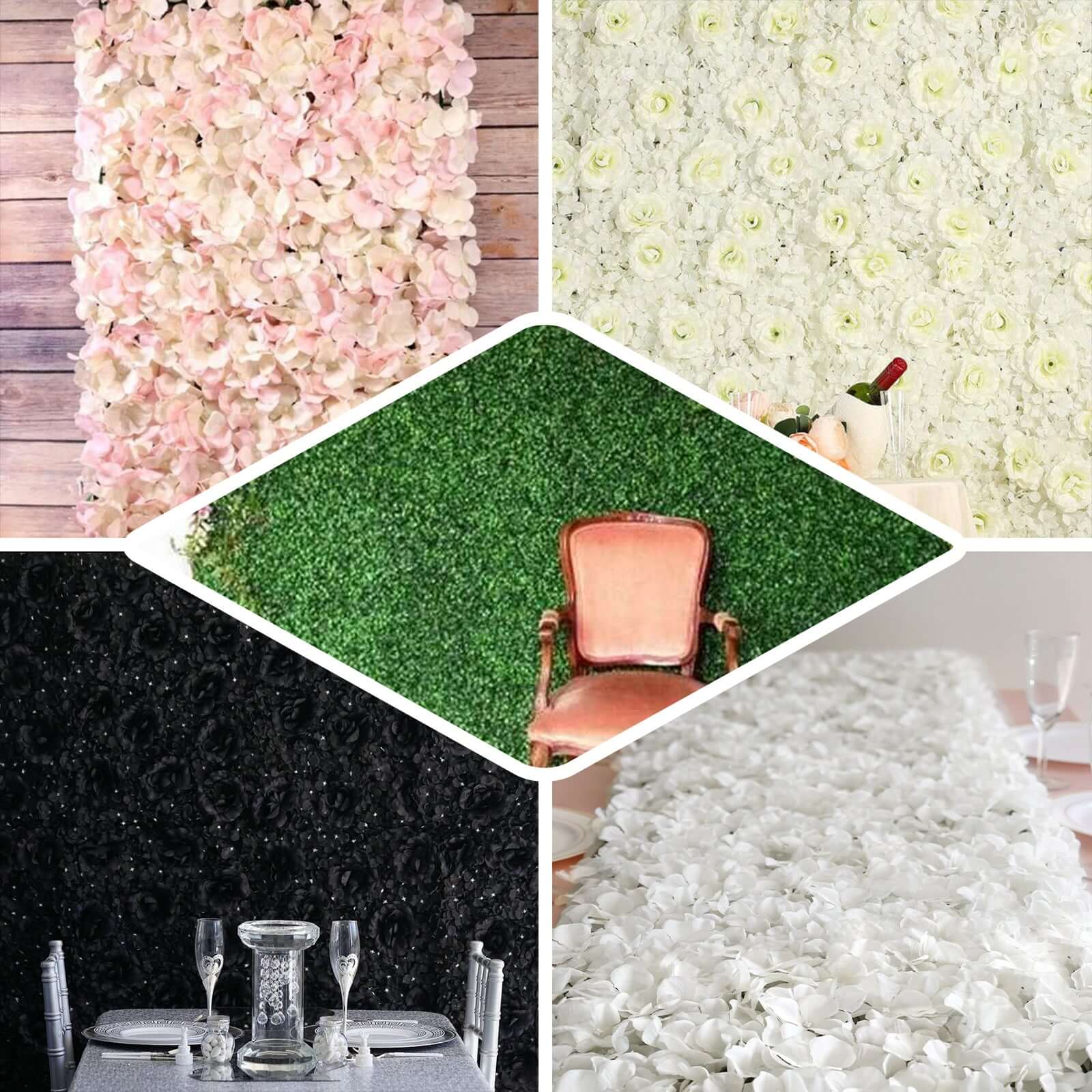 11 Sq ft. White Tip Green Boxwood Hedge Genlisea Garden Wall Backdrop Mat - 4 Artificial Panels