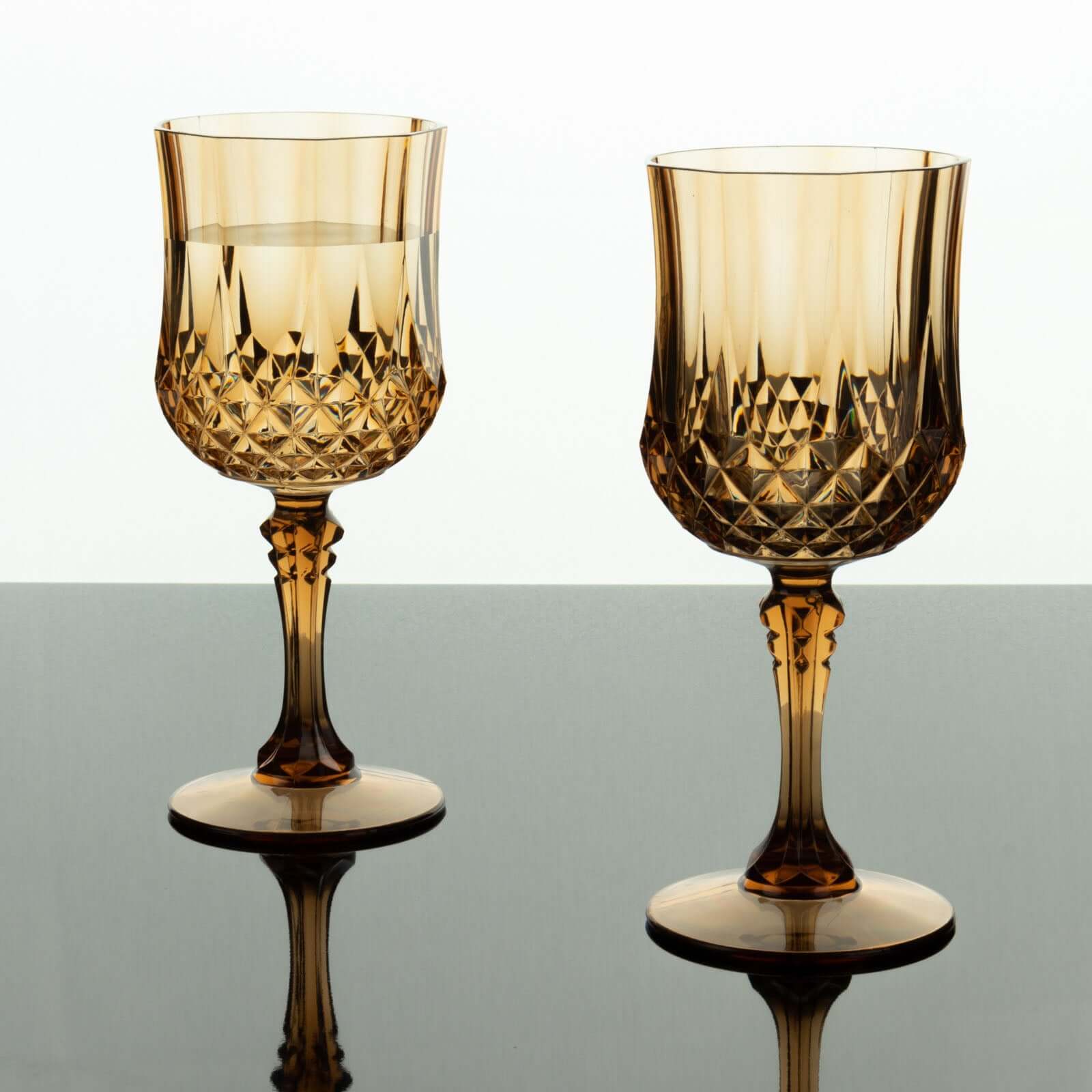 6-Pack Plastic Cocktail Goblets Amber Gold Transparent Crystal Cut - Shatterproof Drinkware 8oz