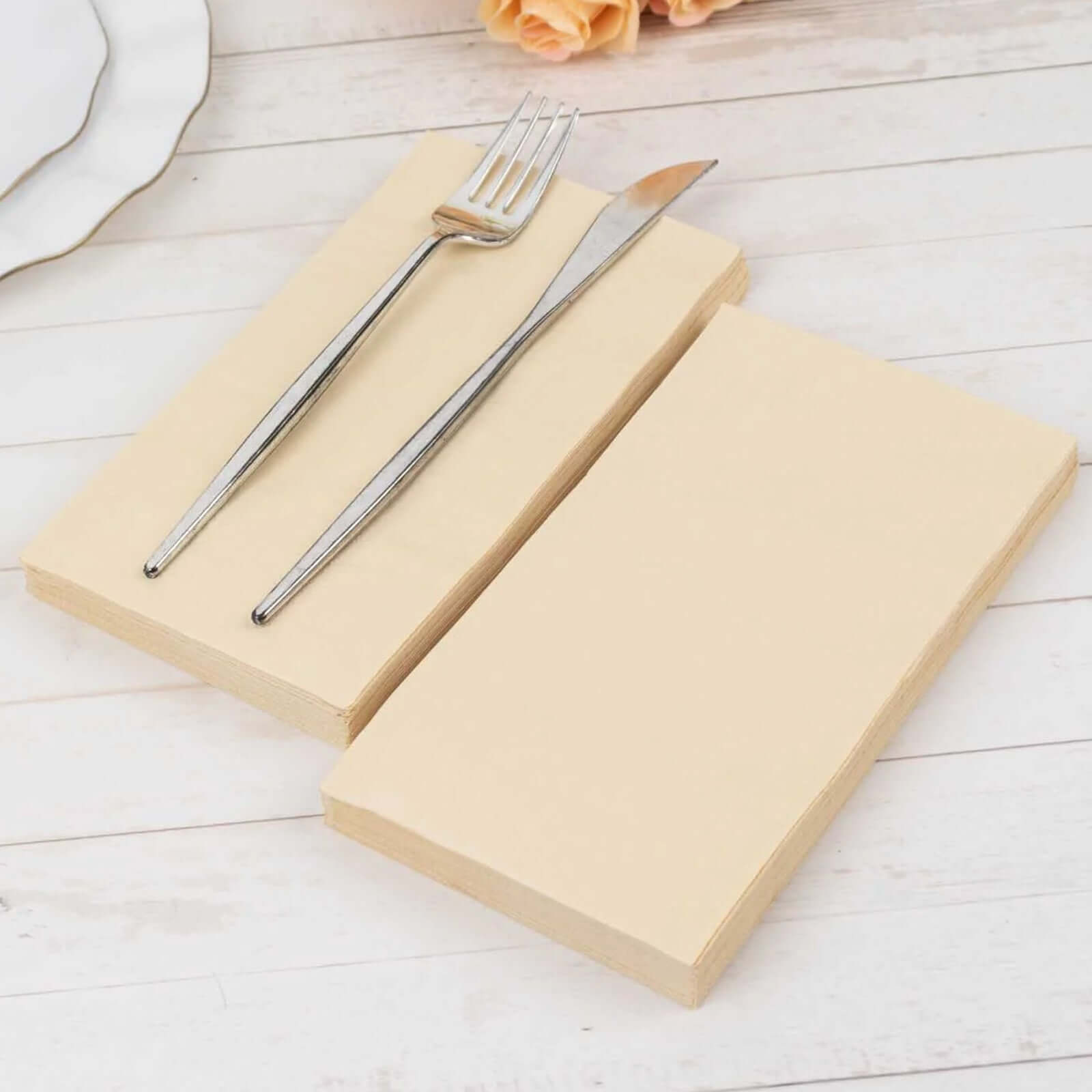 50-Pack Paper Napkins Soft Beige - Disposable 2-Ply Cocktail and Beverage Napkins for Weddings