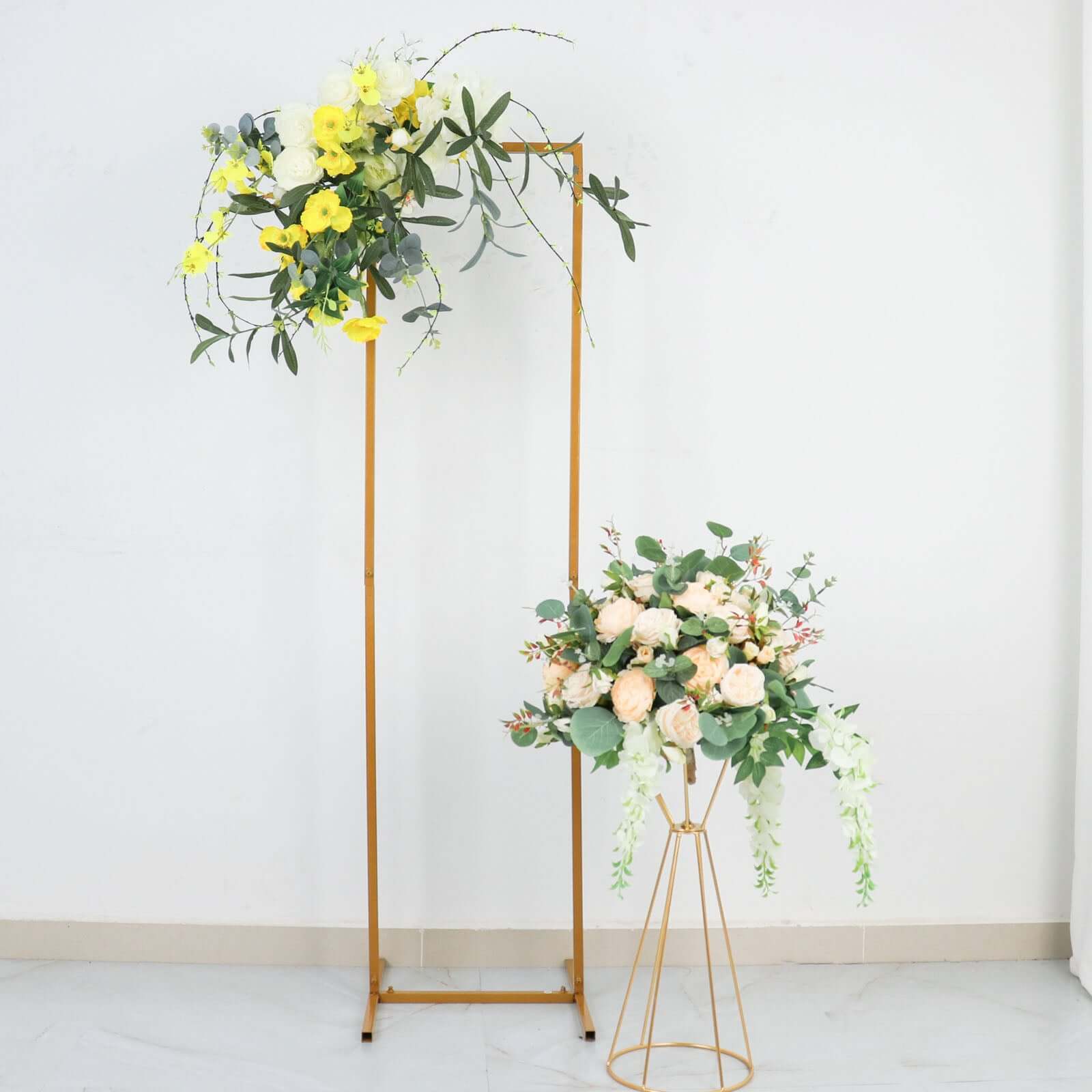 4.5ft Slim Gold Metal Frame Wedding Arch, Rectangular Backdrop Stand, Floral Display Frame