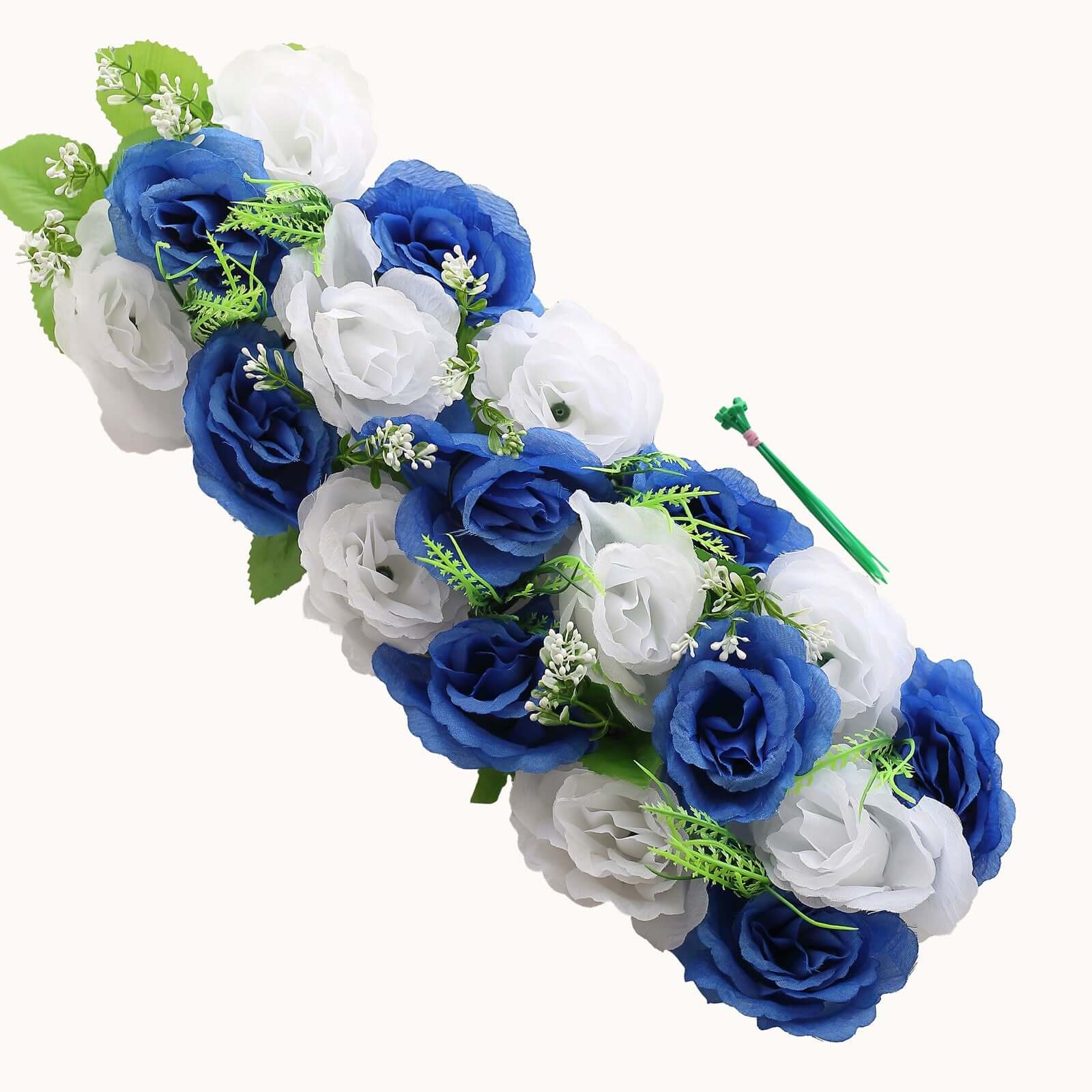 6 Pack White Royal Blue Silk Rose Flower Panel Table Runner, Artificial Floral Arrangements Wedding Table Centerpiece - 20x8