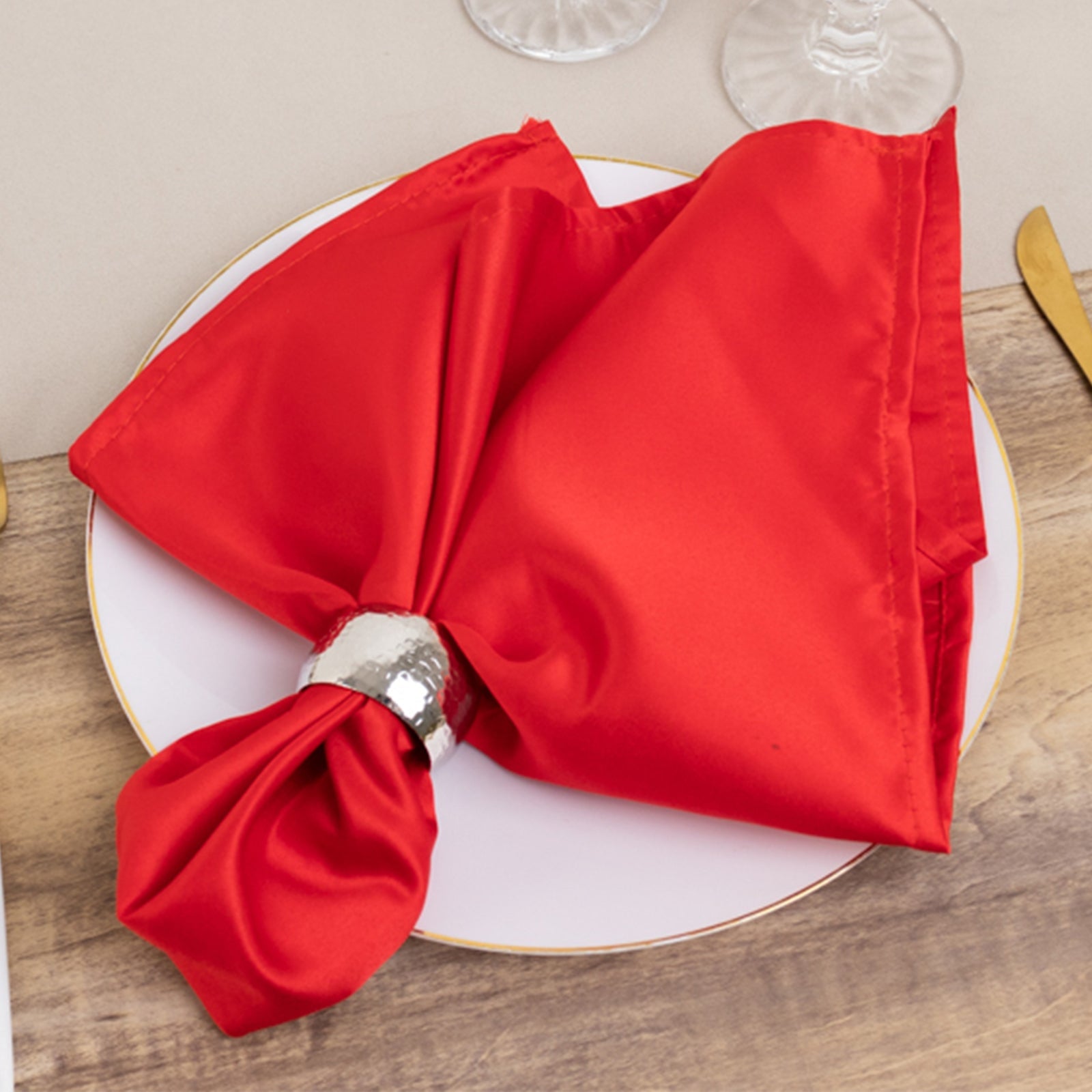 5 Pack Lamour Satin 20x20 Napkins Red - Soft Matte Finish Dinner Napkins