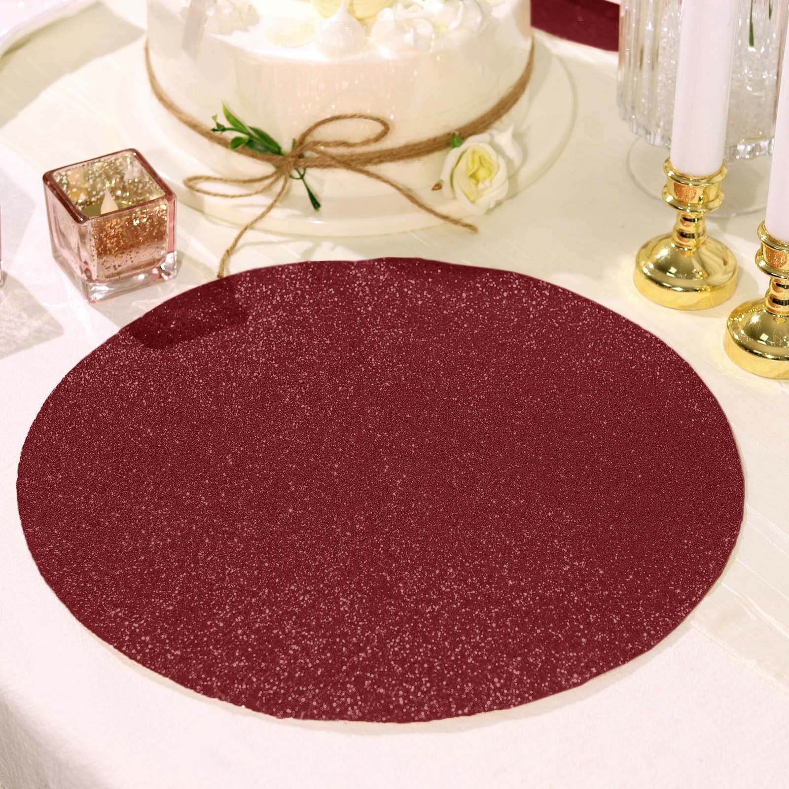 6-Pack Placemats Glitter Design Burgundy Sparkle Round - Non-Slip Decorative Dining Table Mats 13