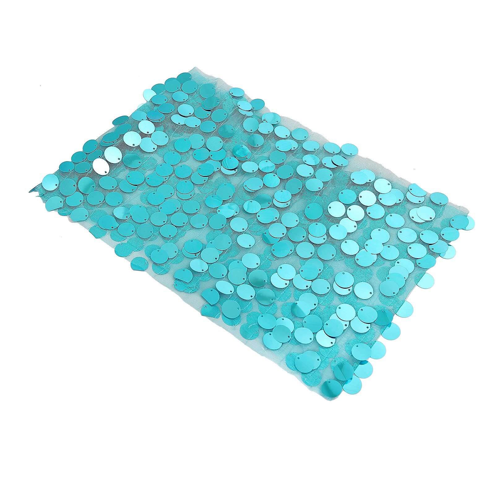 5 Pack Big Payette Sequin 13x10 Chair Sash Bands Turquoise - Stylish Glittering Decor for Weddings & Gatherings