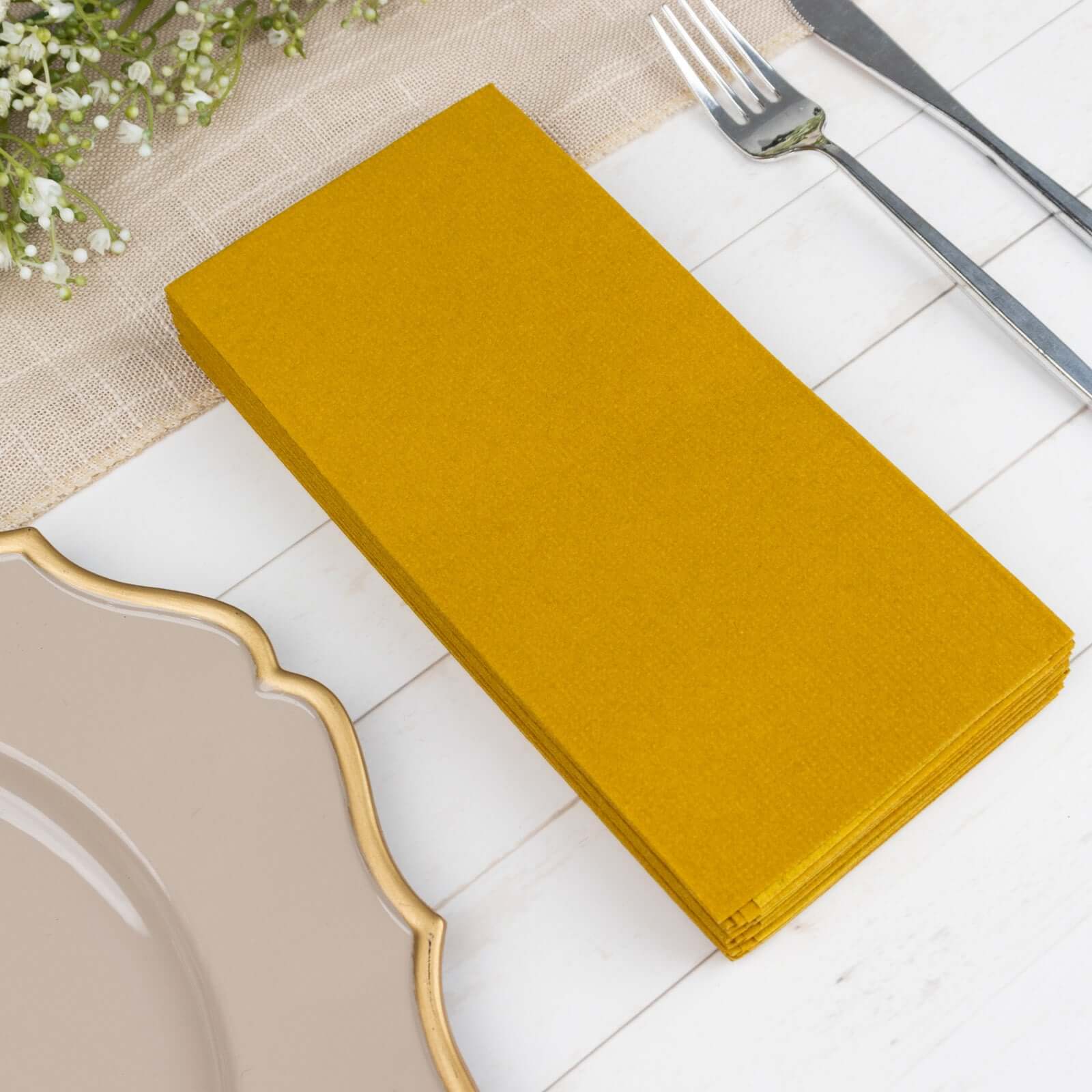 20-Pack Paper Linen-Like Napkins Gold - Disposable Hygienic Airlaid Guest Towels 8.5x4