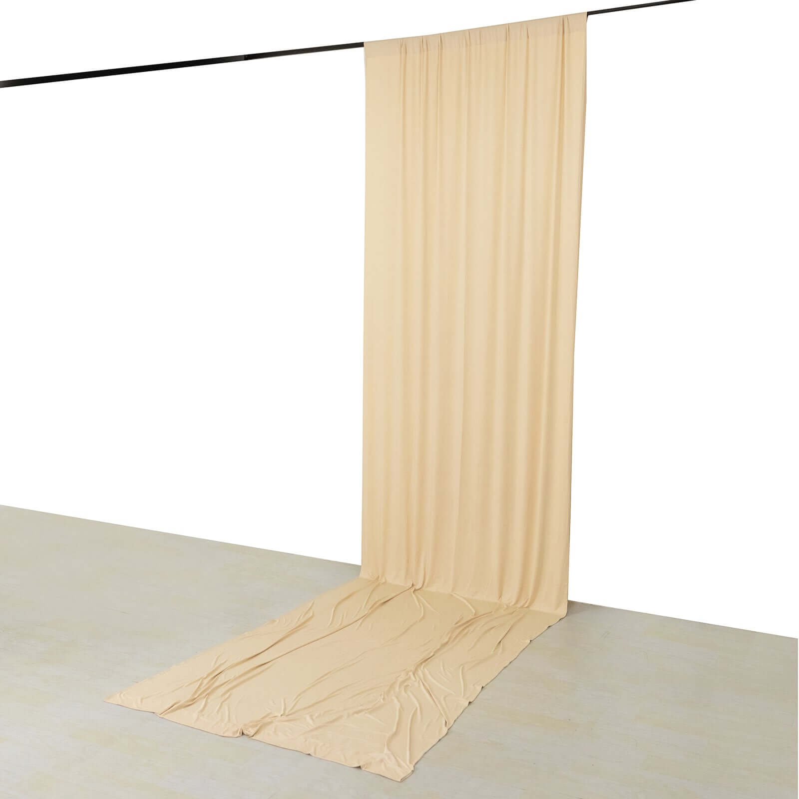 Beige 4-Way Stretch Spandex Event Curtain Drapes, Wrinkle Free Backdrop Event Panel with Rod Pockets - 5ftx16ft