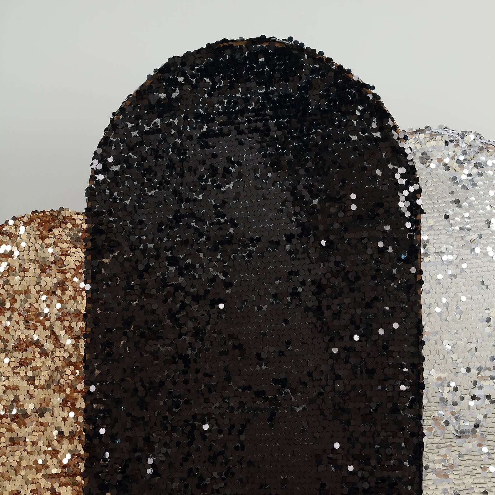 7ft Sparkly Black Double Sided Big Payette Sequin Chiara Backdrop Stand Cover For Fitted Round Top Wedding Arch