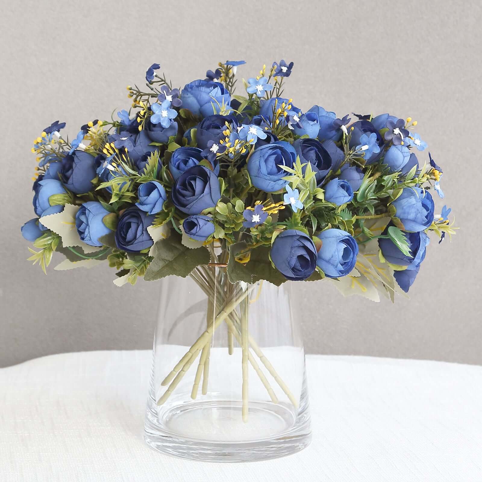 4 Pack 12 Artificial Navy Blue Ranunculus Silk Flower Bridal Bouquets, Faux Buttercup Floral Arrangement