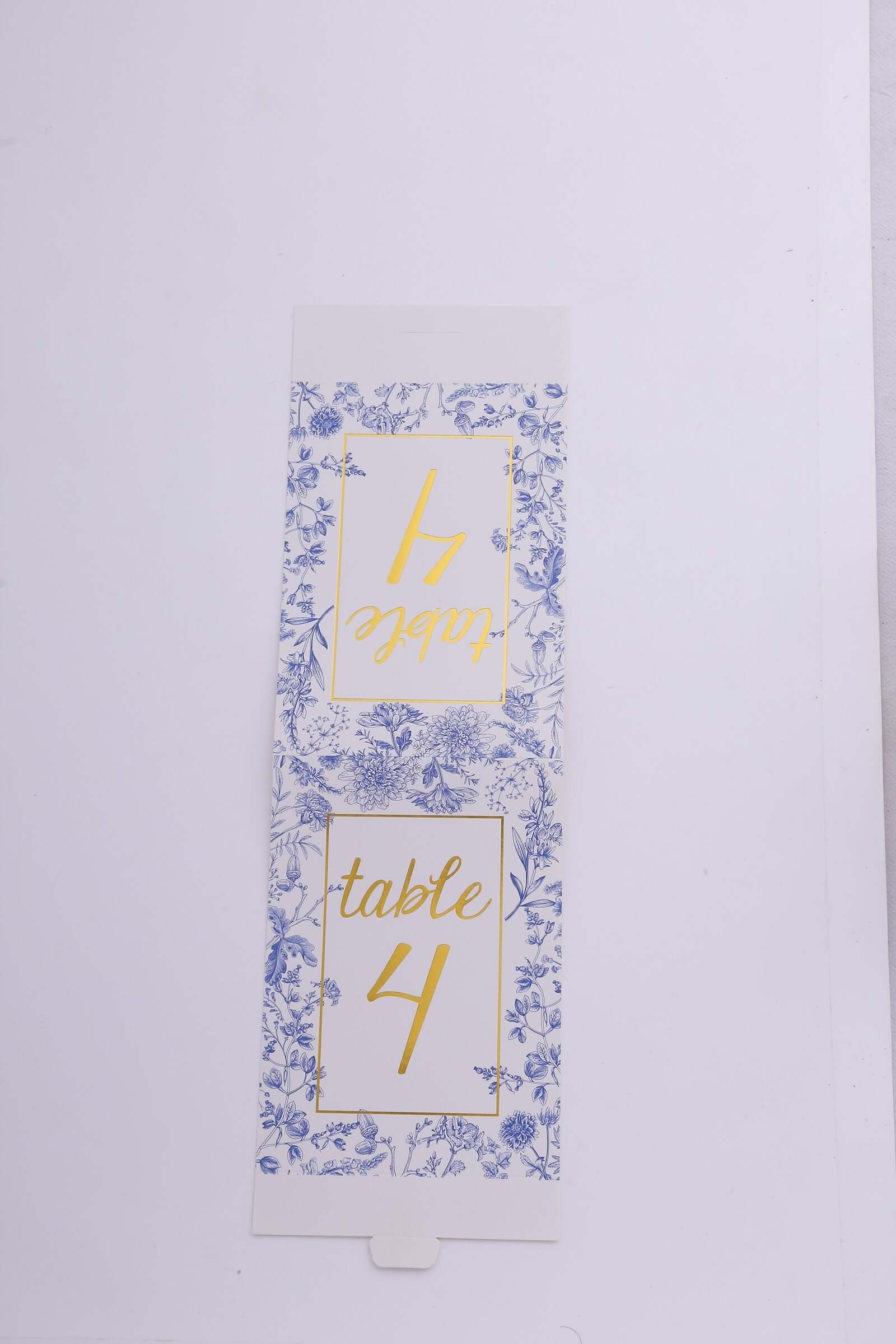 25-Pack Paper Wedding Table Numbers 1-25 White/Blue French Toile Design - Free Standing Double Sided Table Signs with Glam Gold Foil Numbers 7