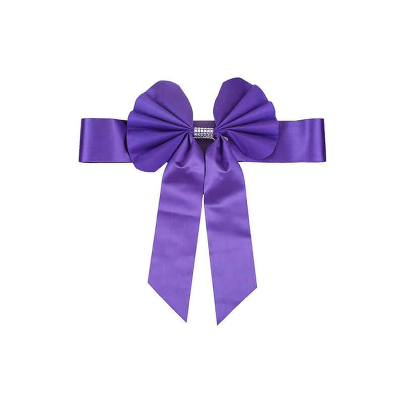 5 Pack Satin Faux Leather Chair Sashes Purple - Durable Double Sided Pre-tied Bow Tie Chair Bands with Diamond Rhinestone Buckles