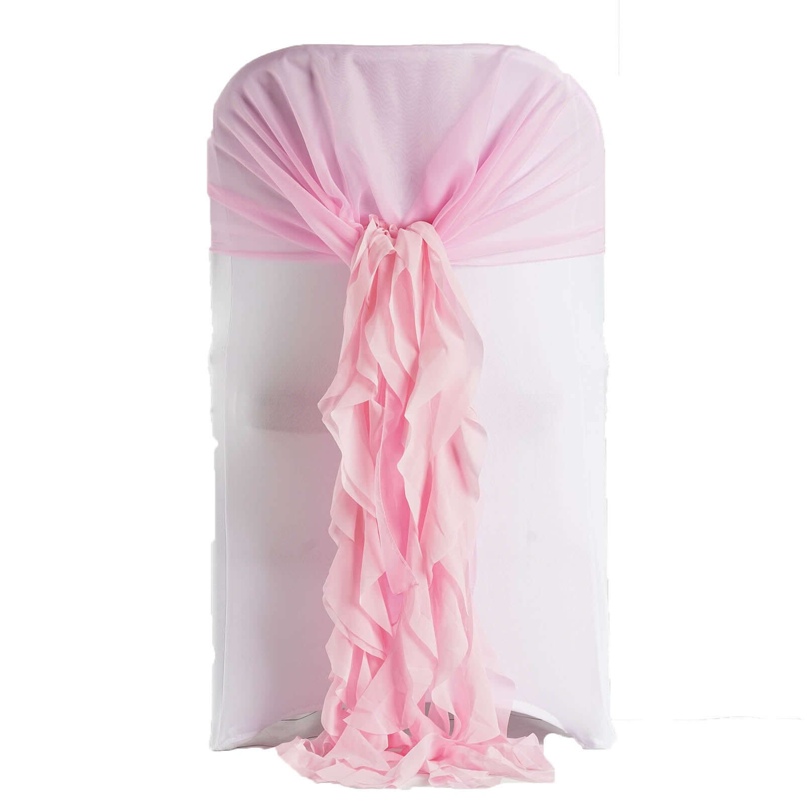 1 Set Chiffon Hoods Chair Sashes with Willow Ruffles Design Pink - Stylish Chair Bow Decor