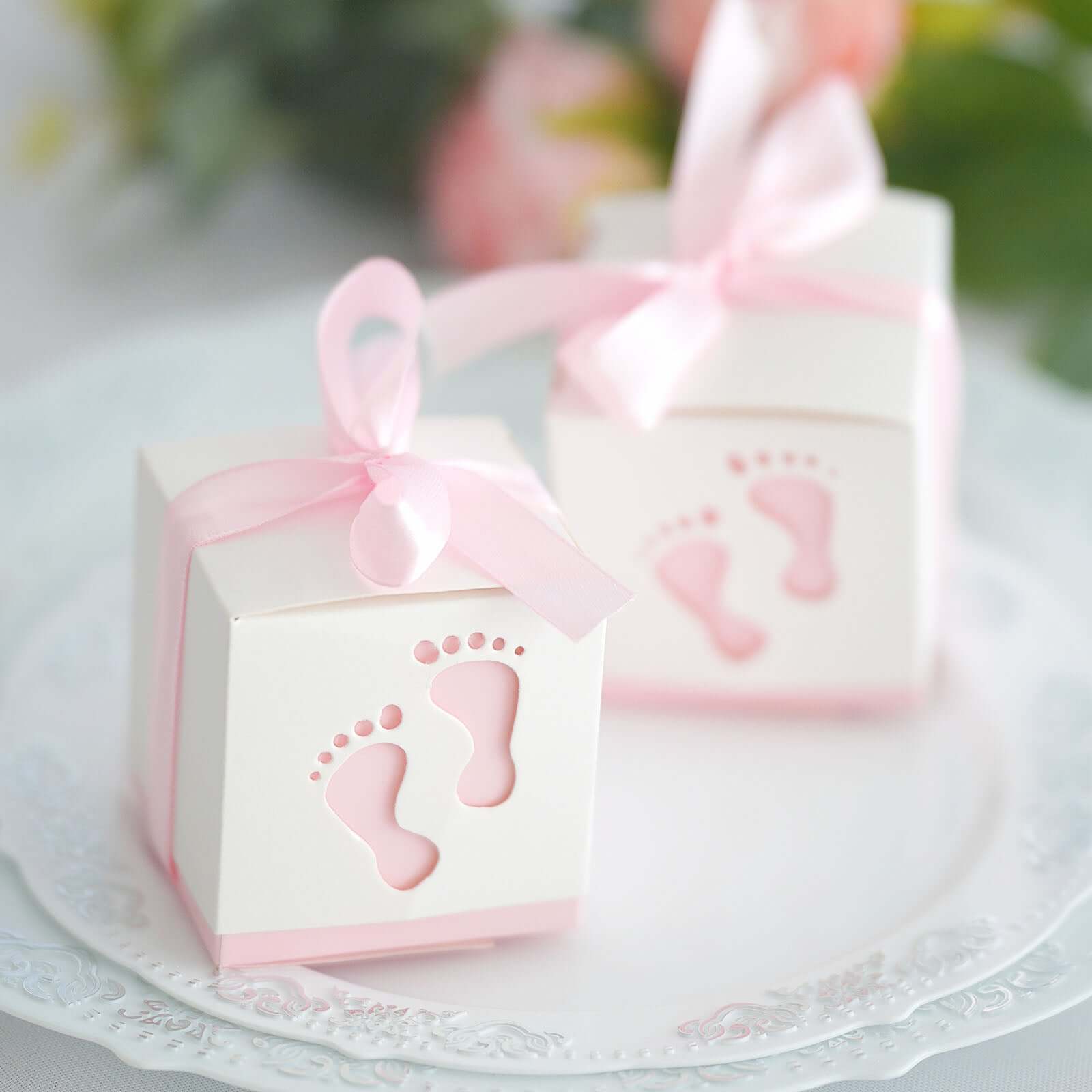 25 Pack 2 Pink Footprint Baby Shower Party Favor Candy Gift Boxes