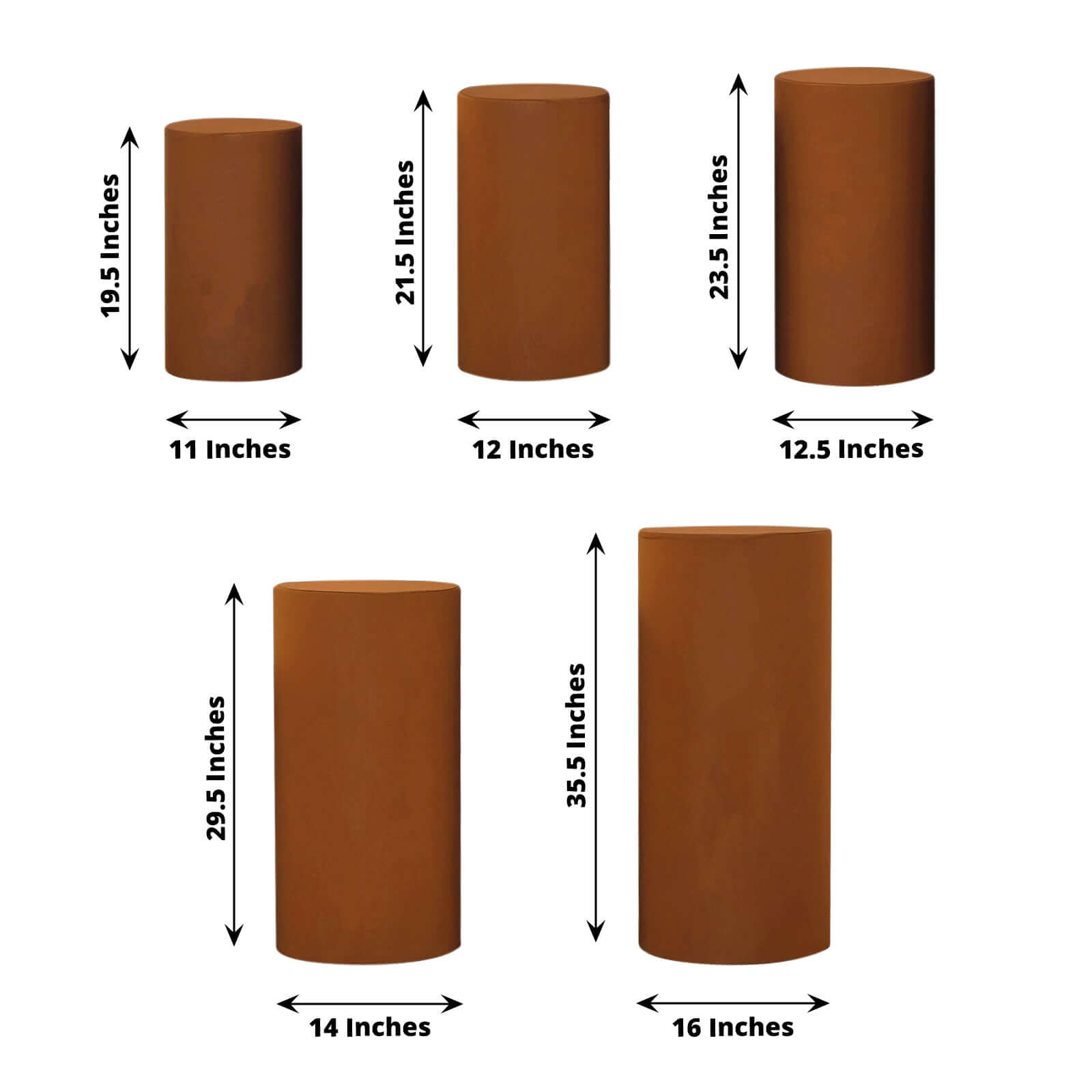 Set of 5 Cinnamon Brown Spandex Cylinder Pedestal Stand Covers, Stretchable Pillar Prop Covers - 160 GSM