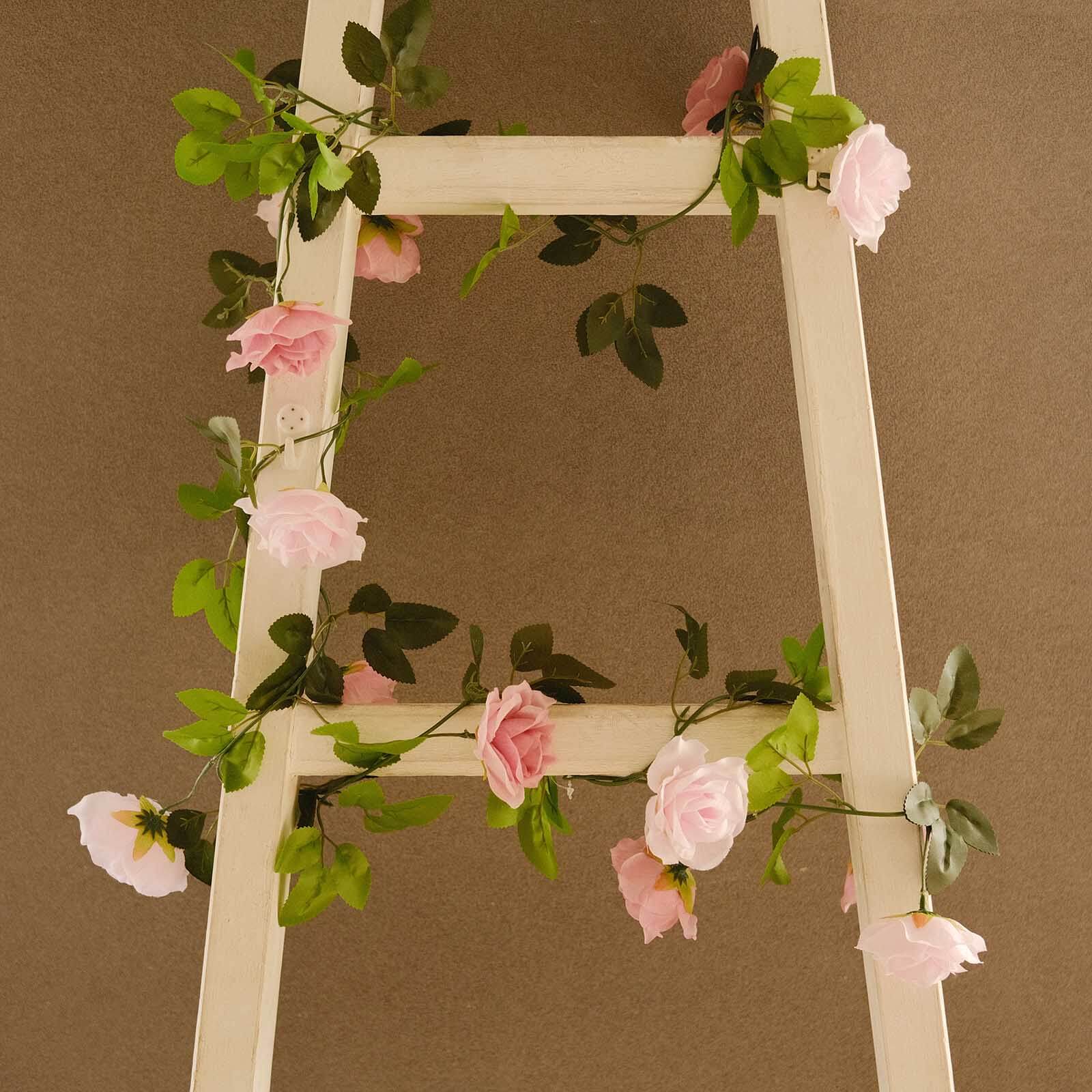 2 Pack 7ft Blush Dusty Rose Artificial Silk Flower Garland Mini Rose Vines with 26 Flower Heads