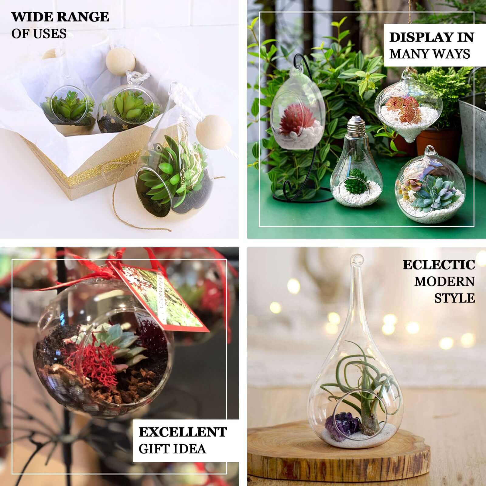 Glass Terrarium Hanging Bell Shaped Design with Twine Rope - Unique Free-Falling Planter for Air Plants & Displays 9