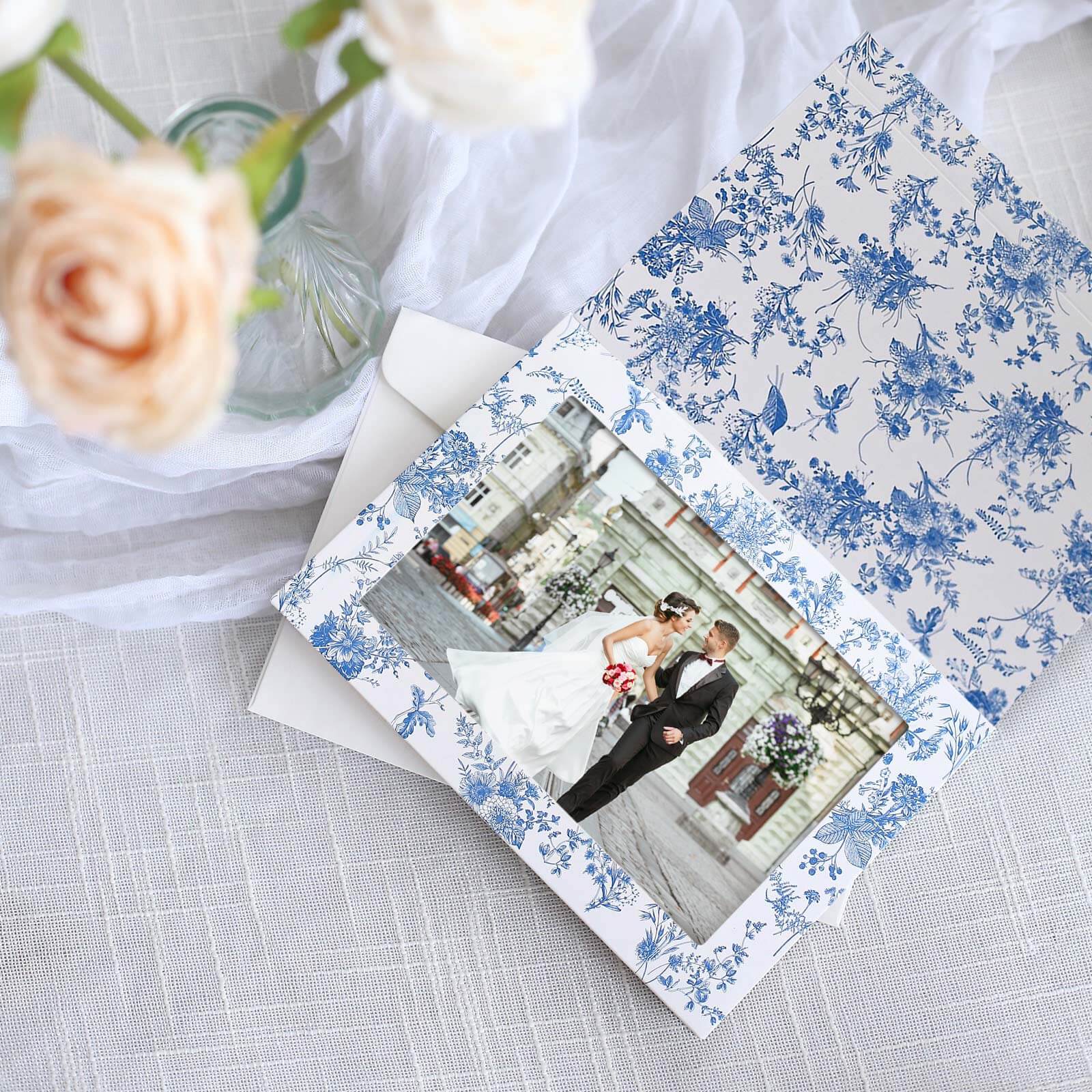 25-Pack Thank You Cards White Blue French Toile Design with Envelopes - Picture Insert Invitation Cards for Parties & Milestones 3.5x5.5