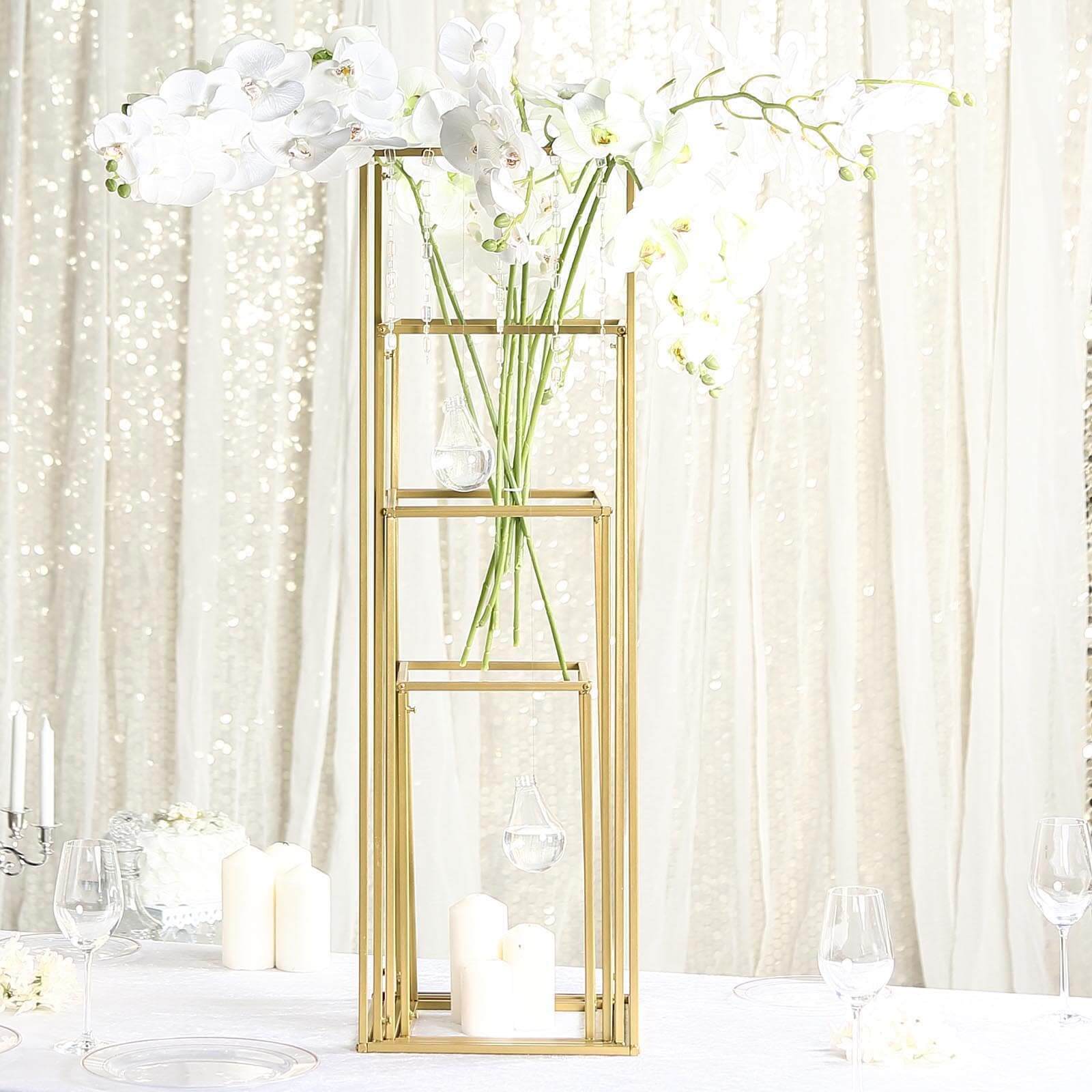 Set of 4 Metal Flower Stands Frame Wedding Column Centerpieces Matte Gold - Durable Display 16/24/32/40