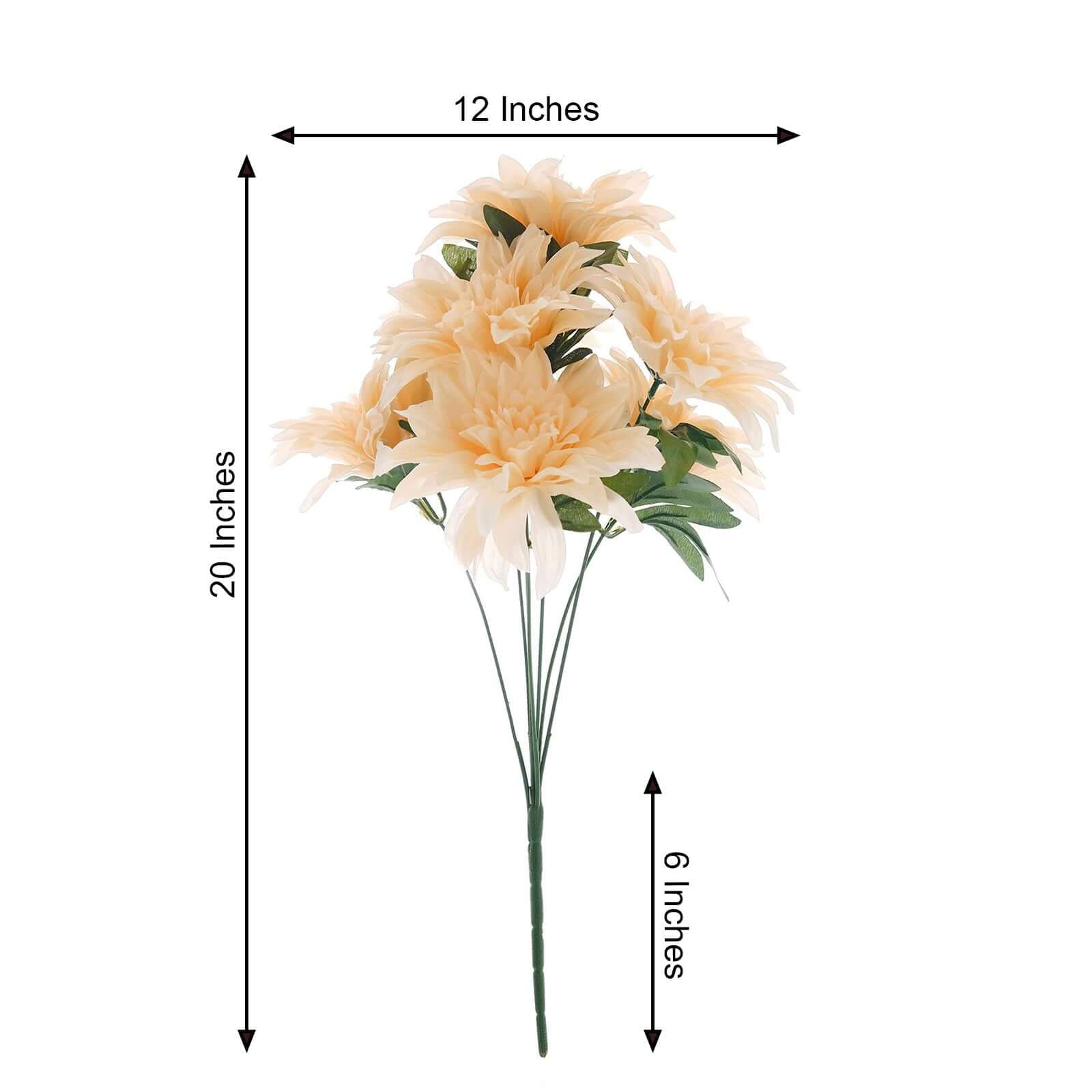 2 Bushes 20 Cream Large Head Artificial Dahlia Bouquet, Silk Bridal Flower Decorations